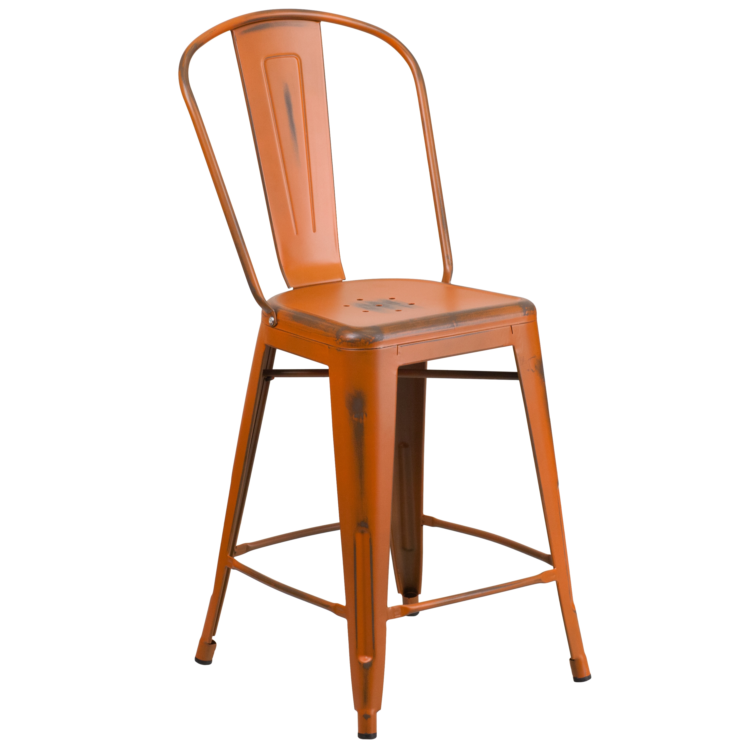 Flash Furniture 889142024231 Orange 24.0-Inches H Counter height Square seat Stackable Metal Bar Stool and Back