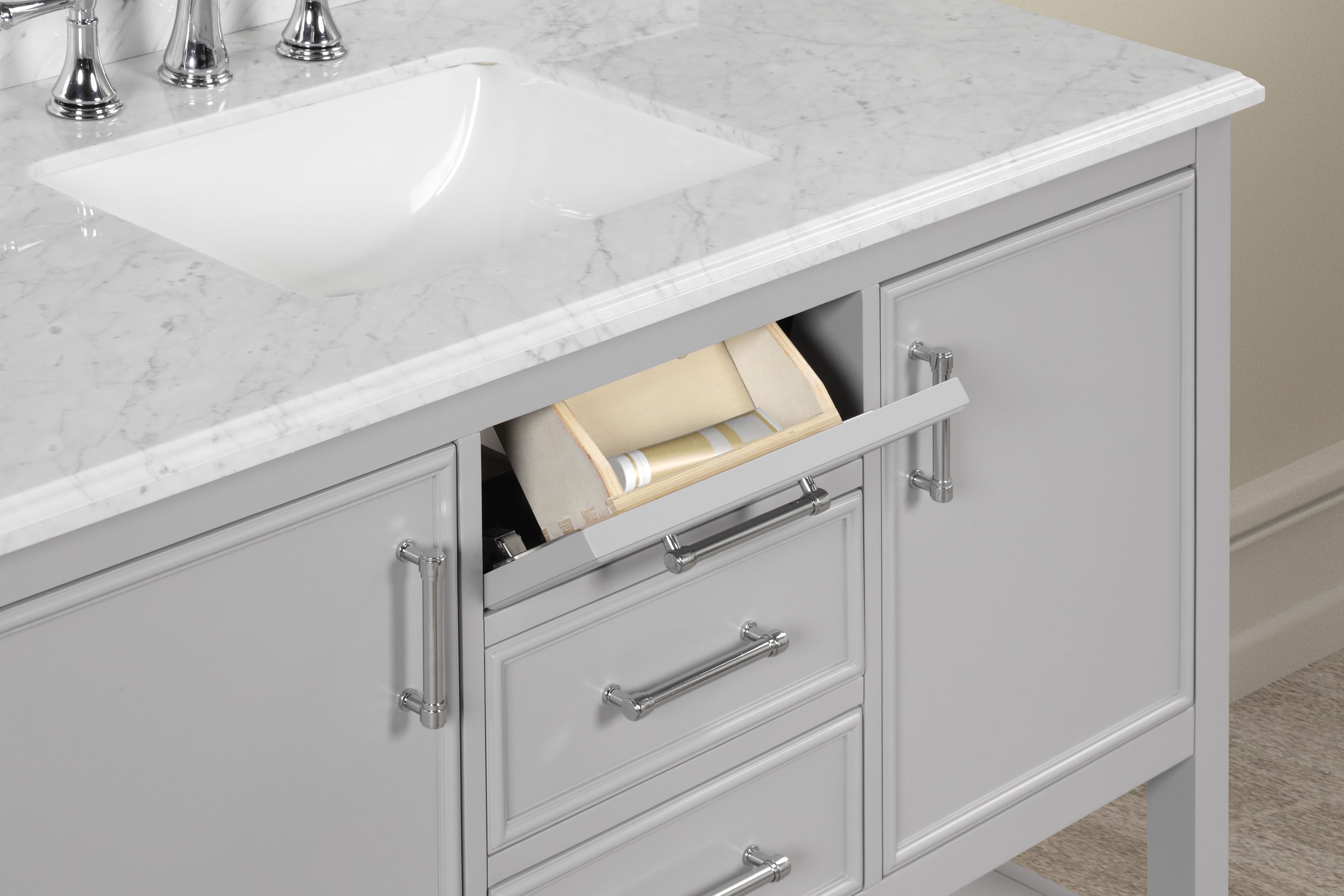 Allen + Roth Presnell 61-in Dove White Double Sink Bathroom Vanity with Carrara White Natural Marble Top | 261065