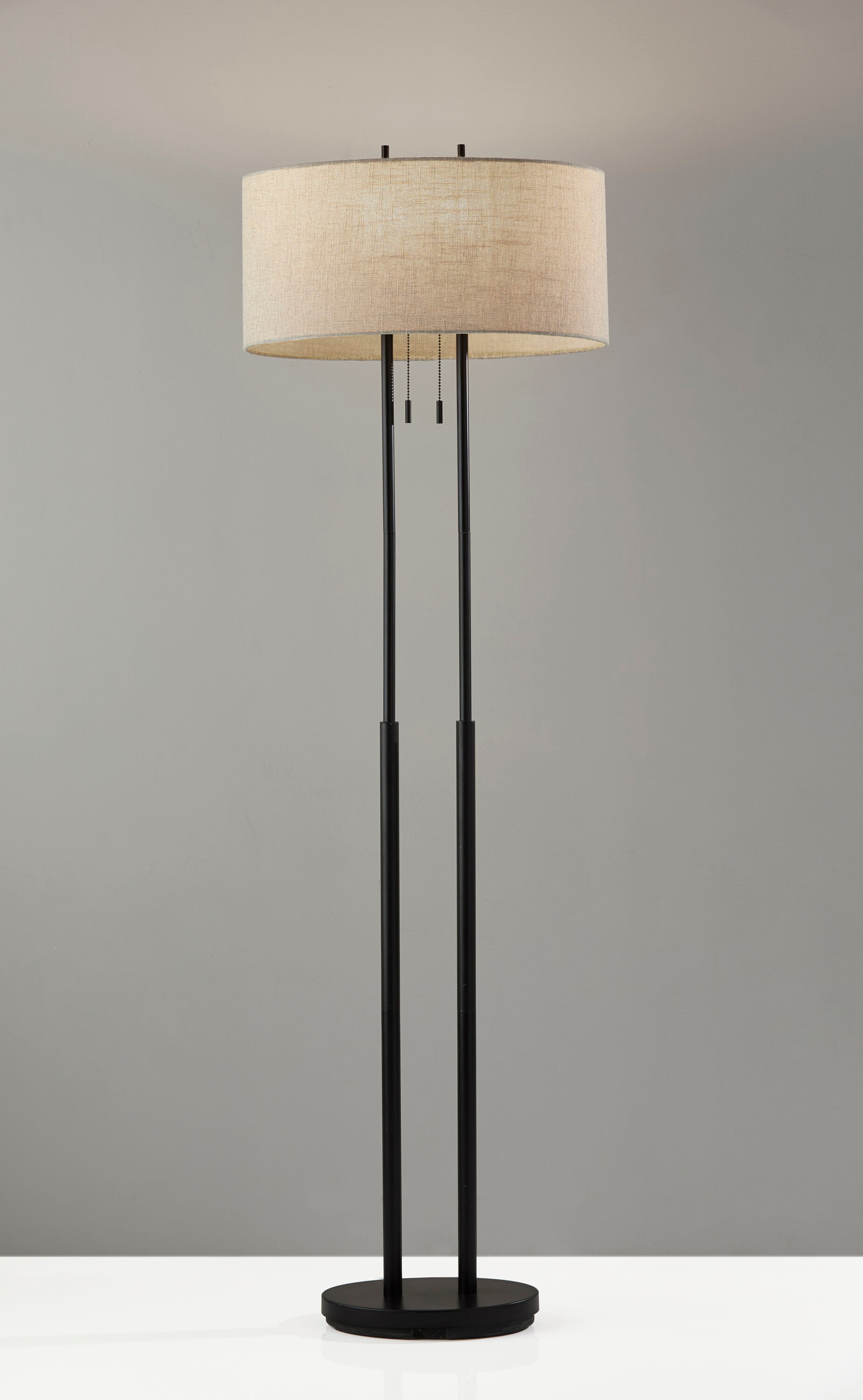 Set of 2 Antique Bronze Floor Lamps with Taupe Textured Shades