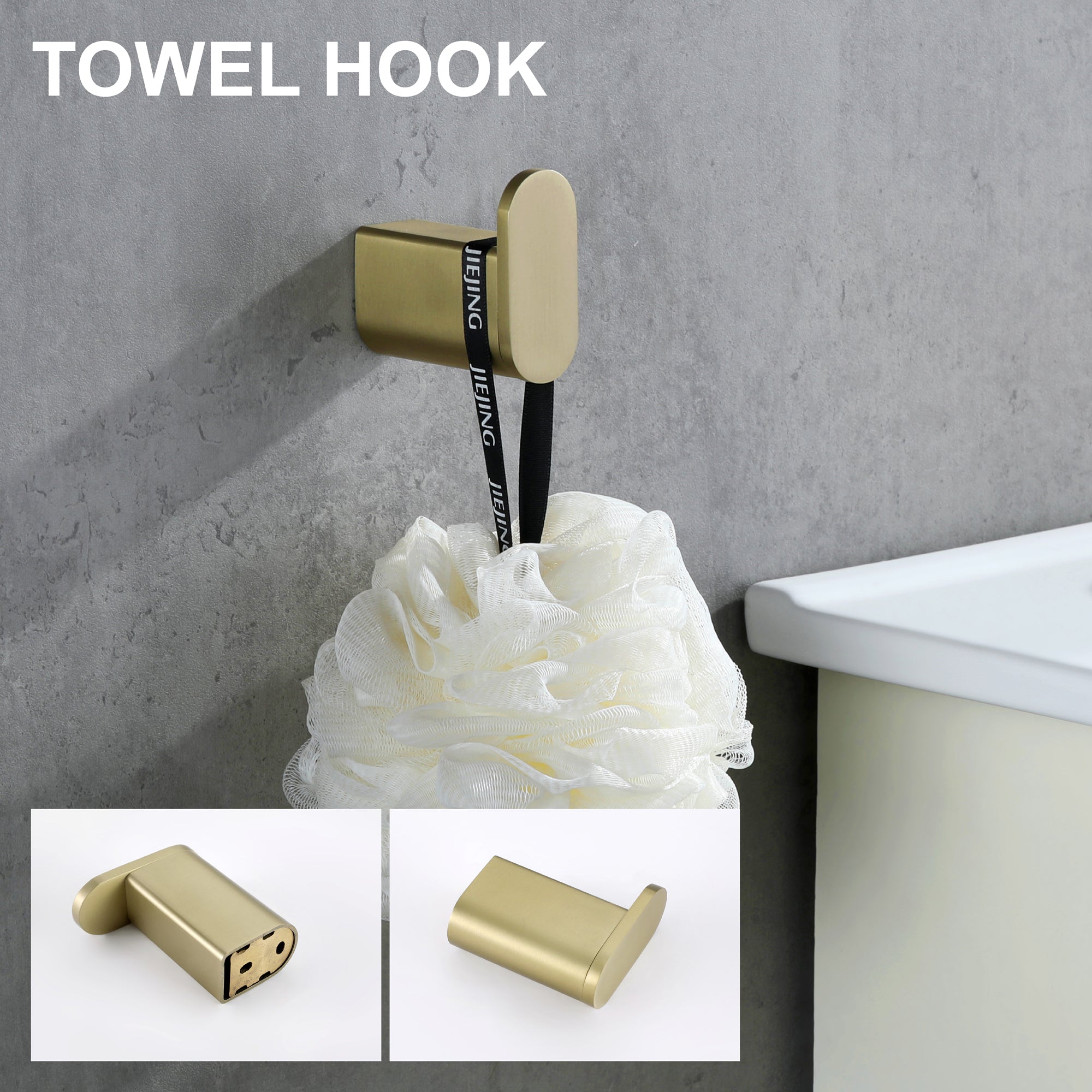 Boyel Living SMD-59000BG 4 Piece Bath Accessory Set with Towel Bar Towel Robe Hook Toilet Roll Paper Holder and Hand Towel Holder in Brushed Gold