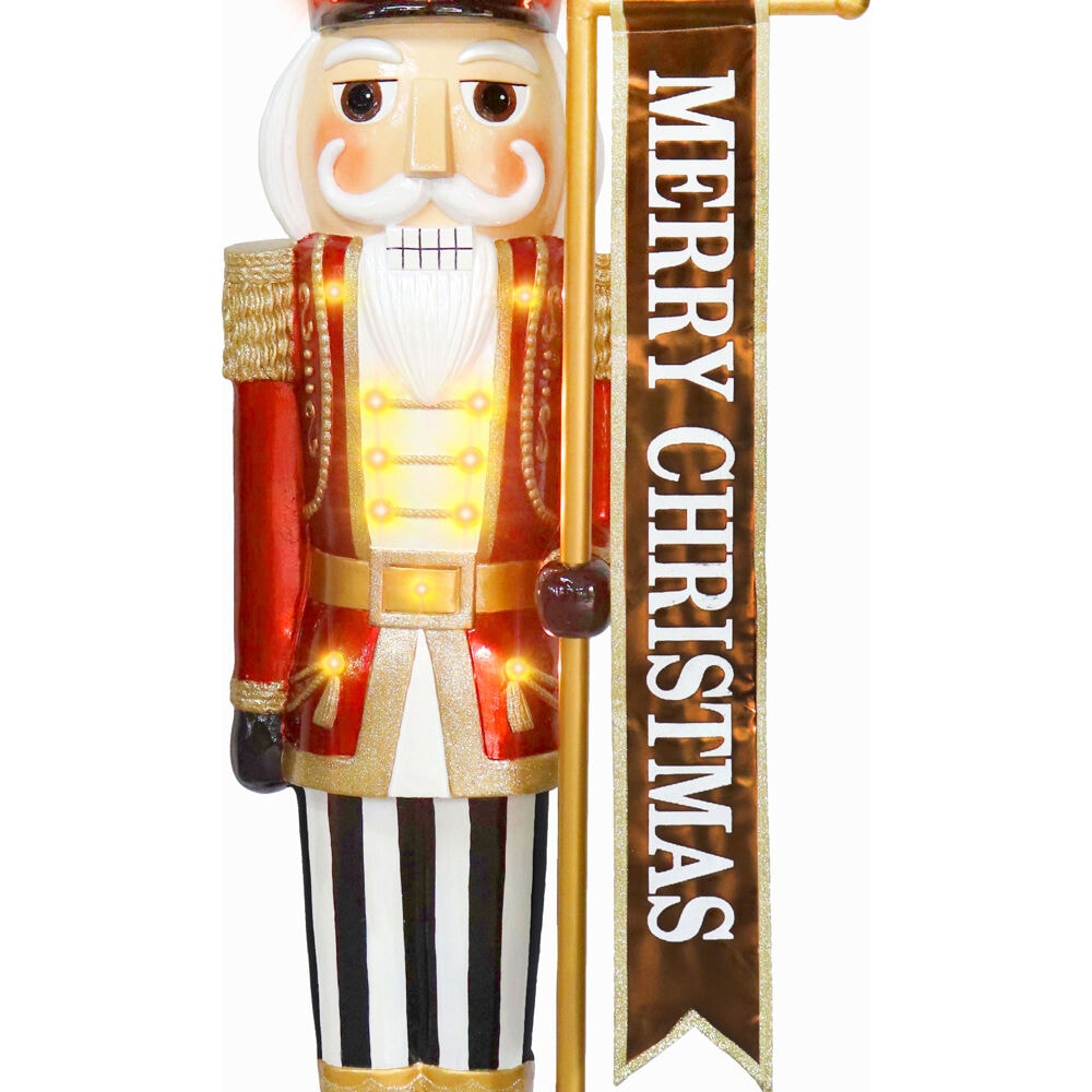 4-Ft Red and Gold Resin Nutcracker with LED Lights