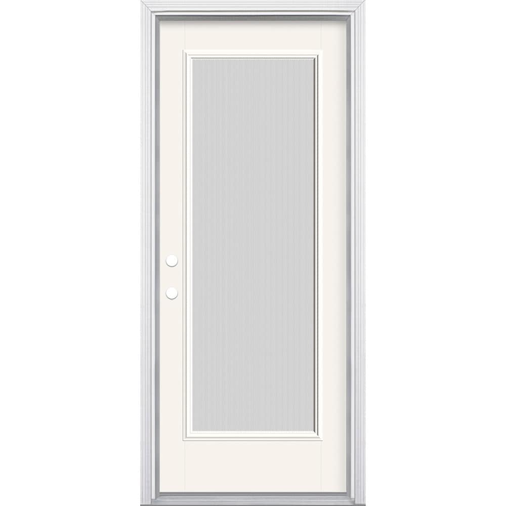 Masonite 629744 32-in x 80-in x 4-9/16-in Fiberglass Full lite Right-hand inswing Modern White Painted Prehung Front Door with Brickmould Insulating core