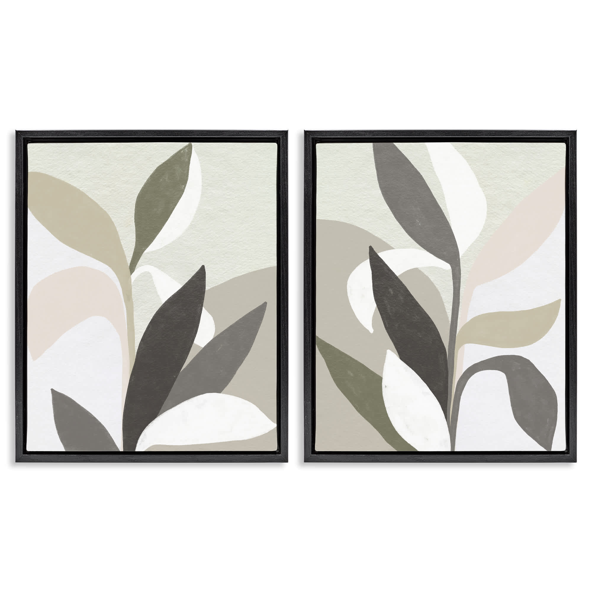 Stupell Industries B2-760-FFB-2PC-24X30 Neutral Leaf Shapes 2pc Floating Frame Set design by June Erica Vess