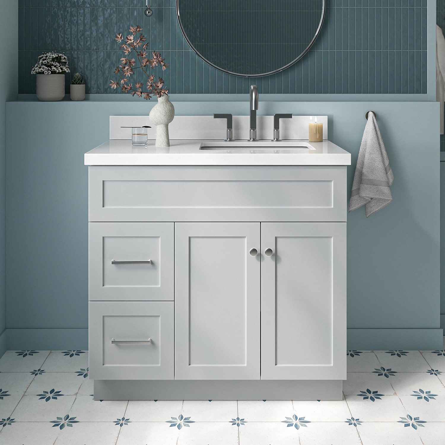 ARIEL F037SRWQRVOGRY Hamlet 37-in Grey Undermount Single sink Bathroom Vanity with Pure White Quartz Quartz Top