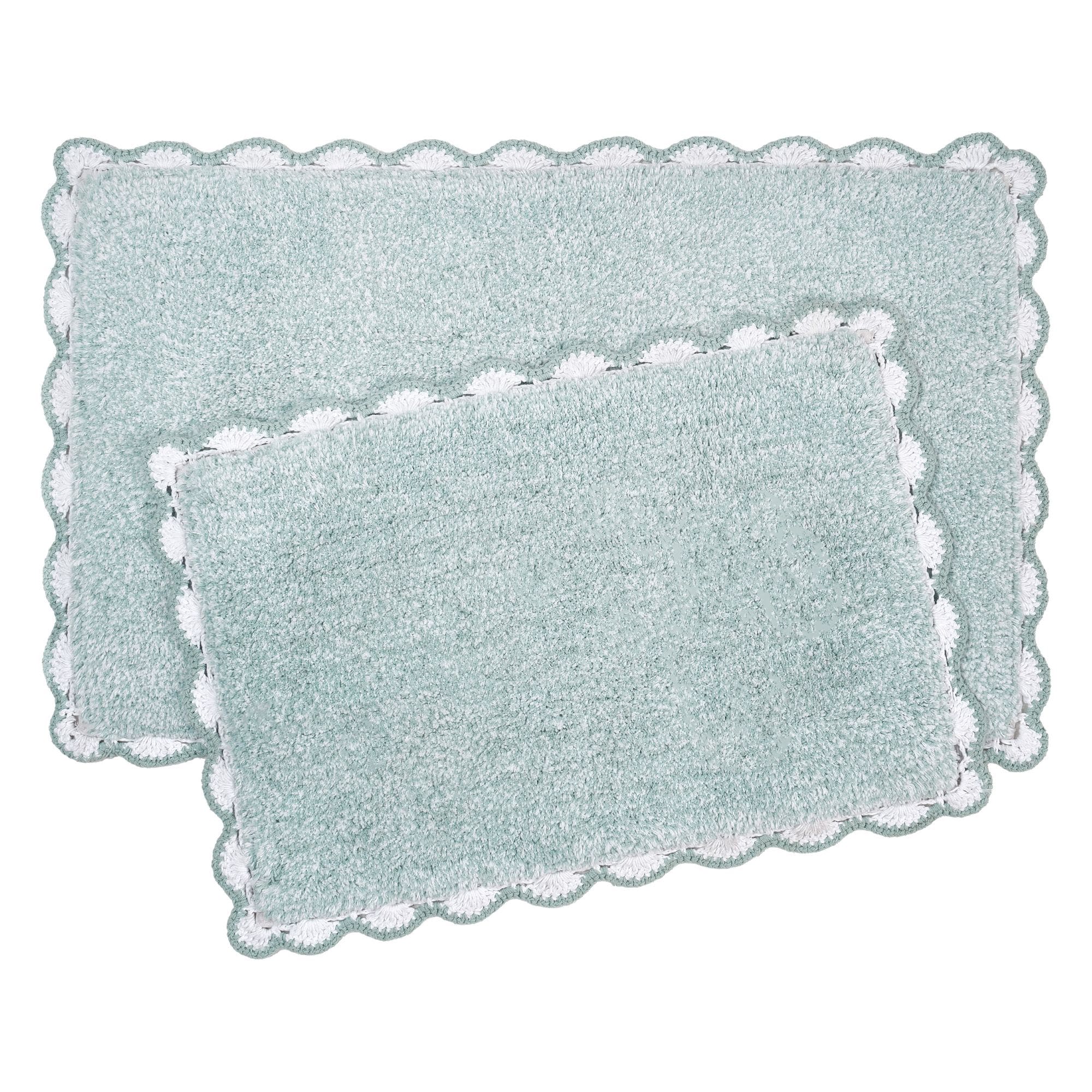 Laura Ashley  Heathered Crochet Border 17x24 and 20x32 Bath Rug 2 Piece Set