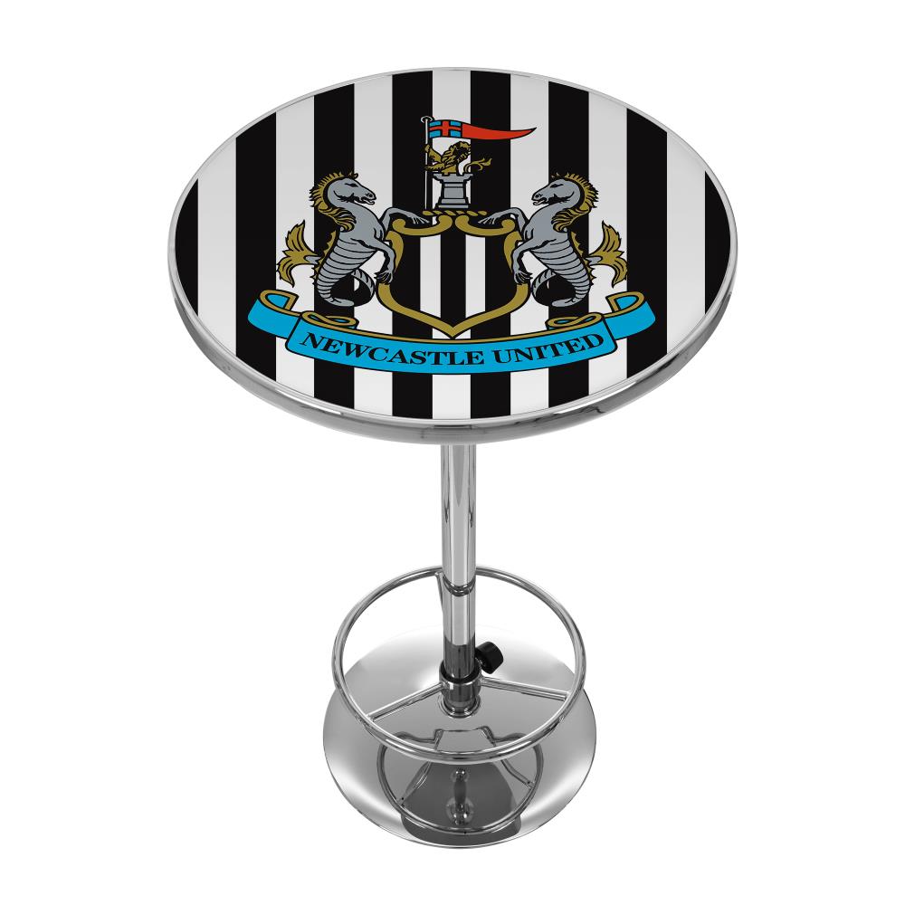 Trademark Gameroom EPL2000-NU Newcastle United Pub Tables Chrome Round Traditional Bar Table, Composite with Metal Metal Pedestal Base 27.375-Inches L x 42-Inches H
