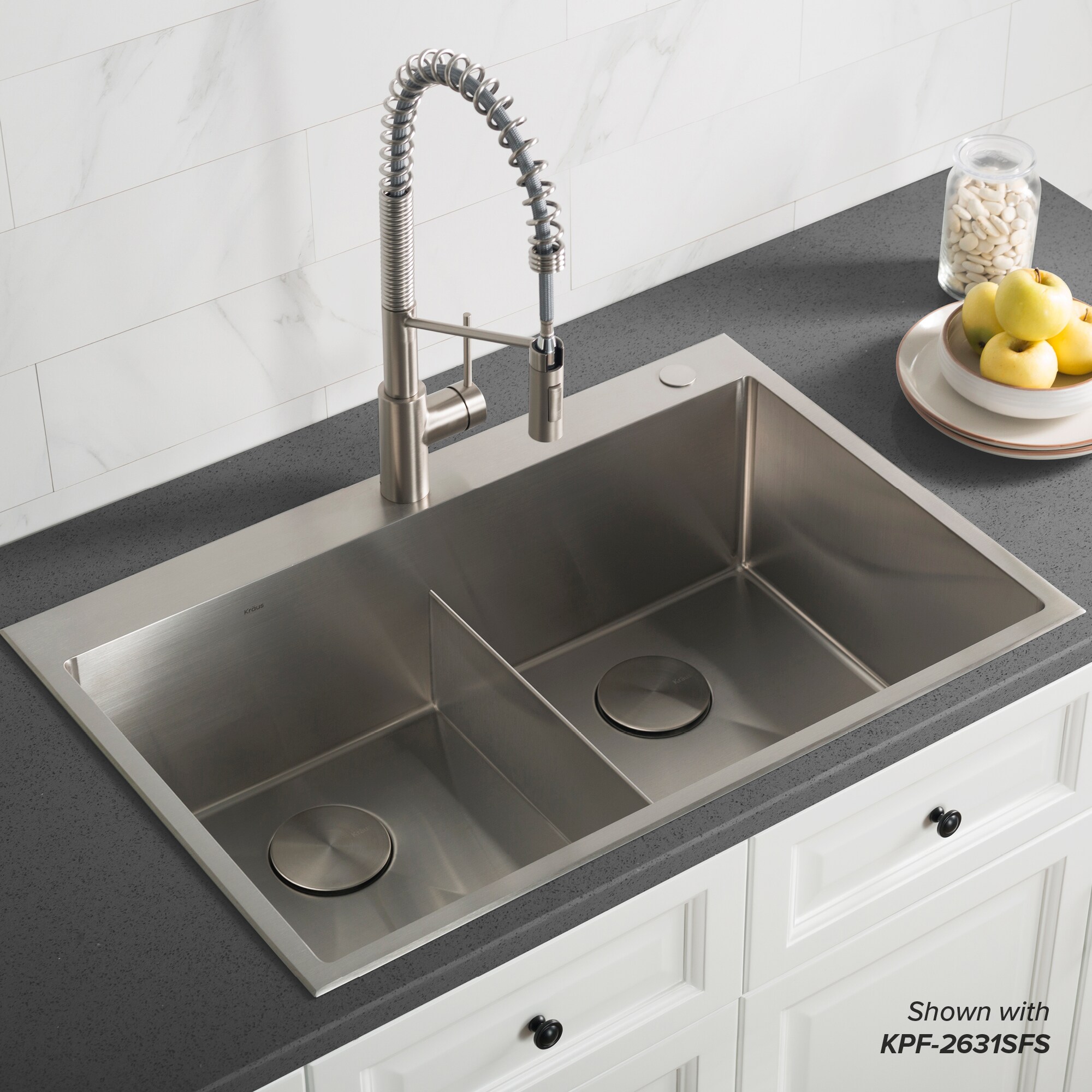 KOHLER Decree Dual-mount 33-in x 22-in Stainless Steel Double Equal Bowl  2-Hole Kitchen Sink in the Kitchen Sinks department at