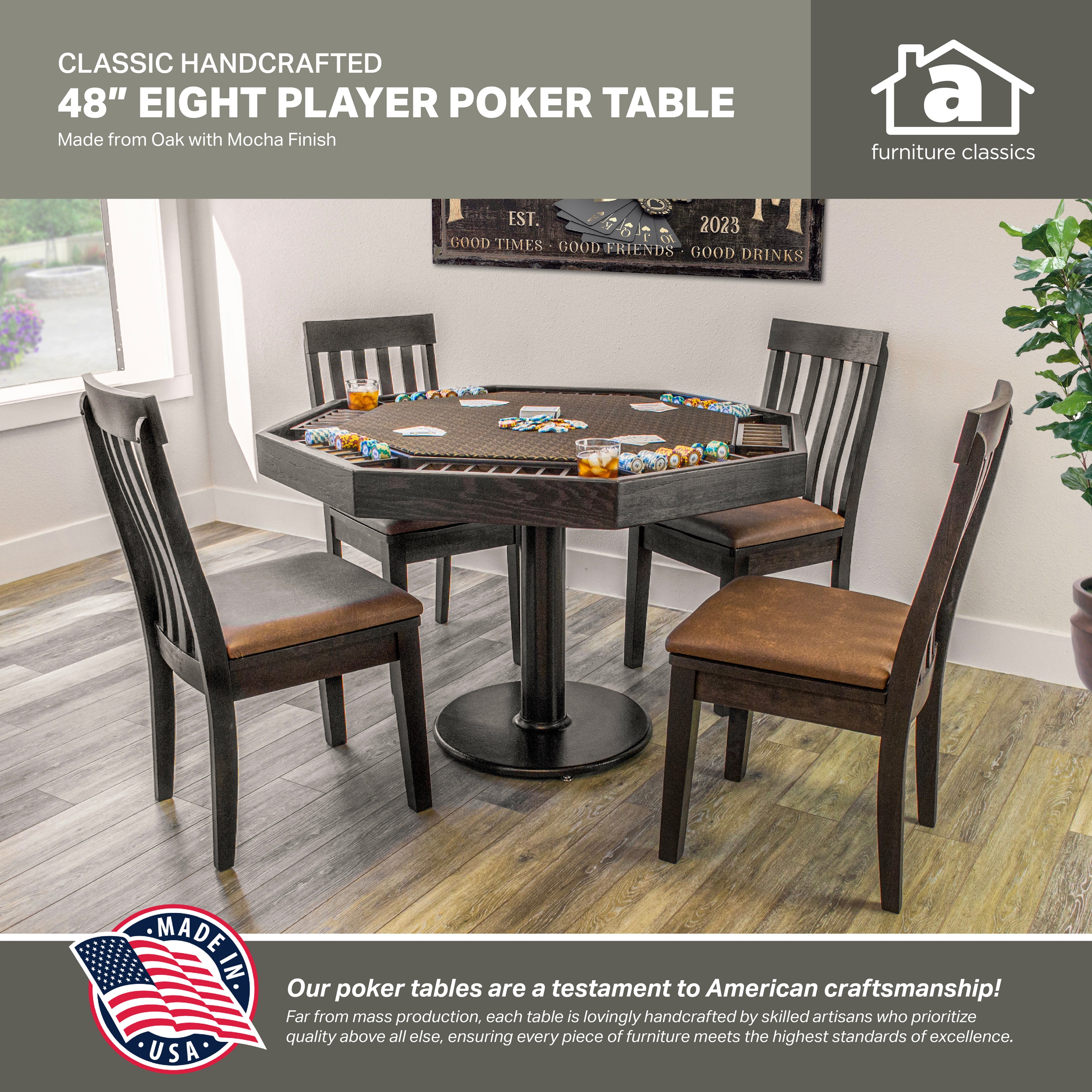 Mocha Oak 48'' Octagonal Poker Table with Cup Holders