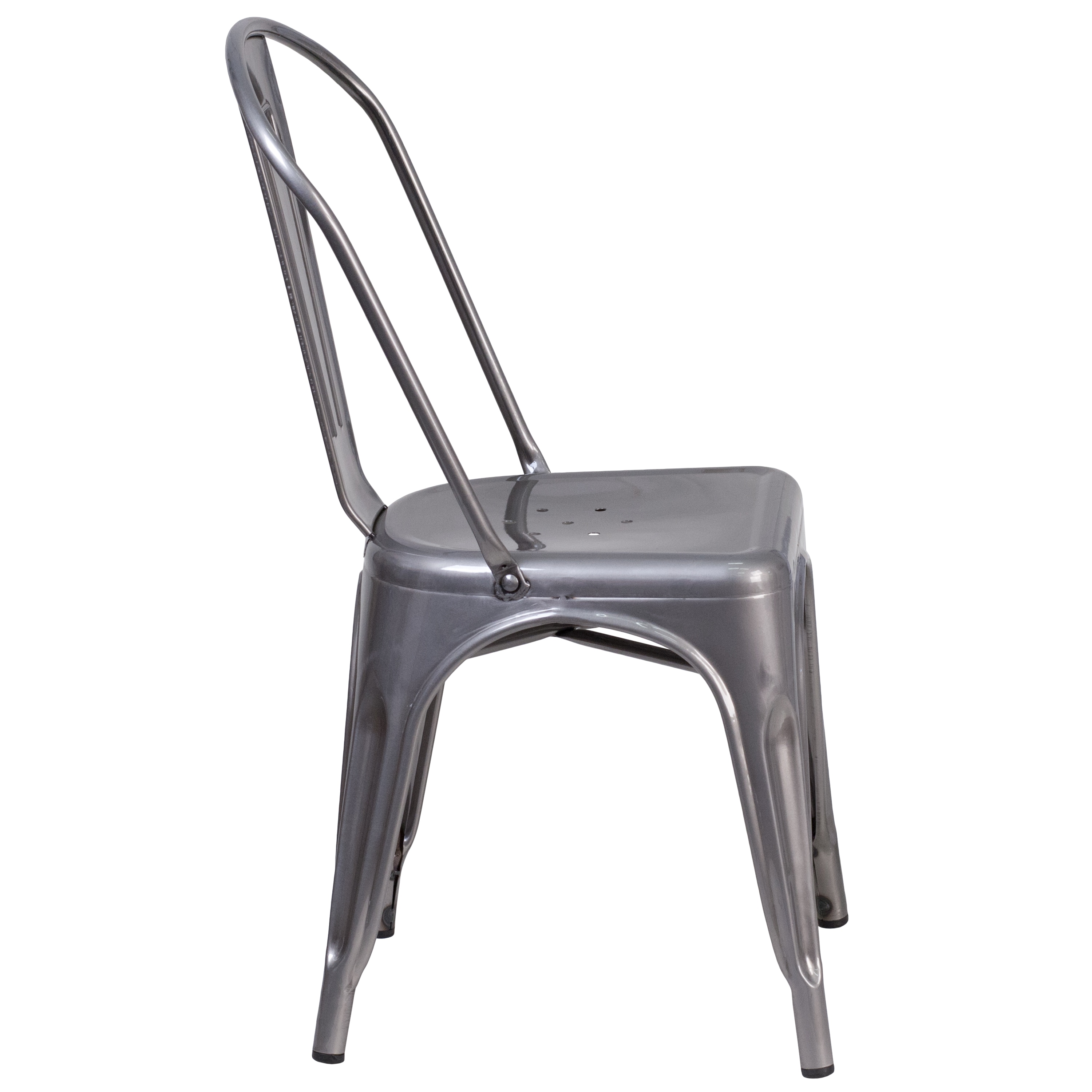 Silver Metal Armless Stackable Dining Chair