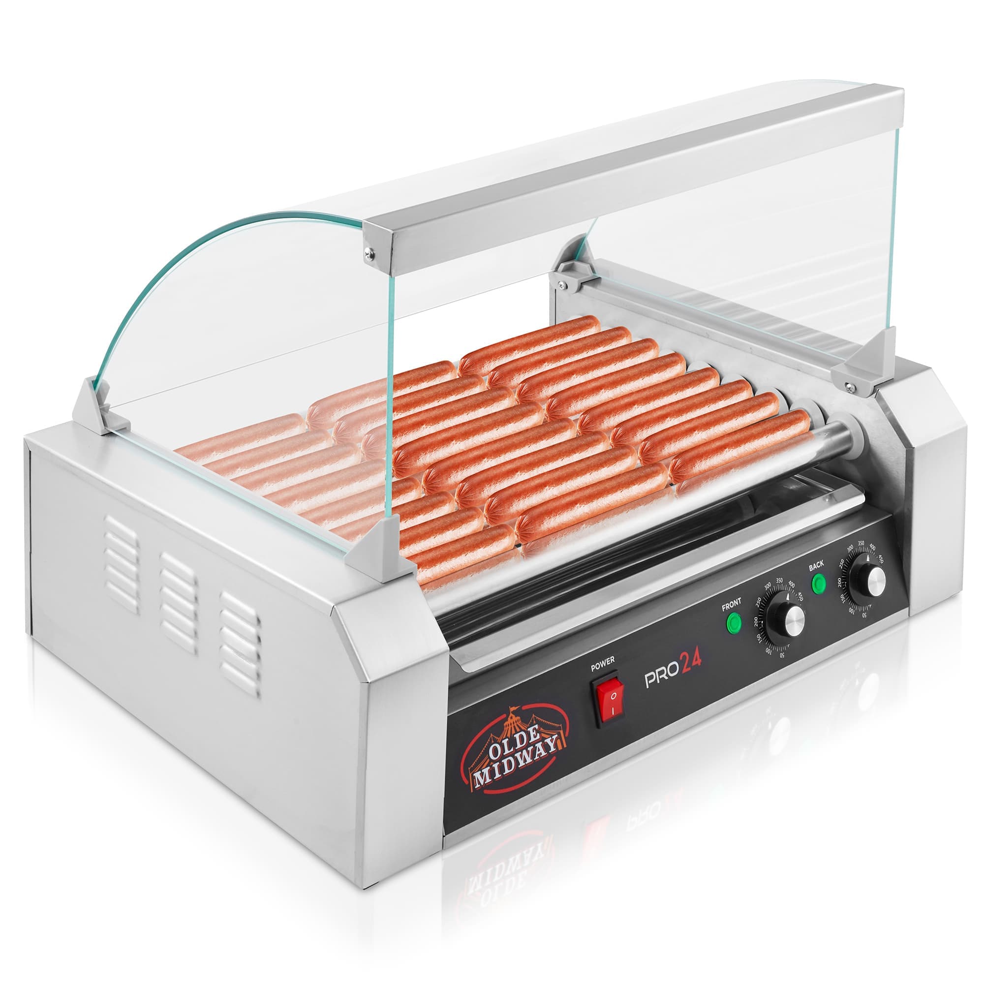Olde Midway Electric 24 Hot Dog 9 Roller Grill Cooker Machine with Cover #CON-ROLL-PRO24-CVR