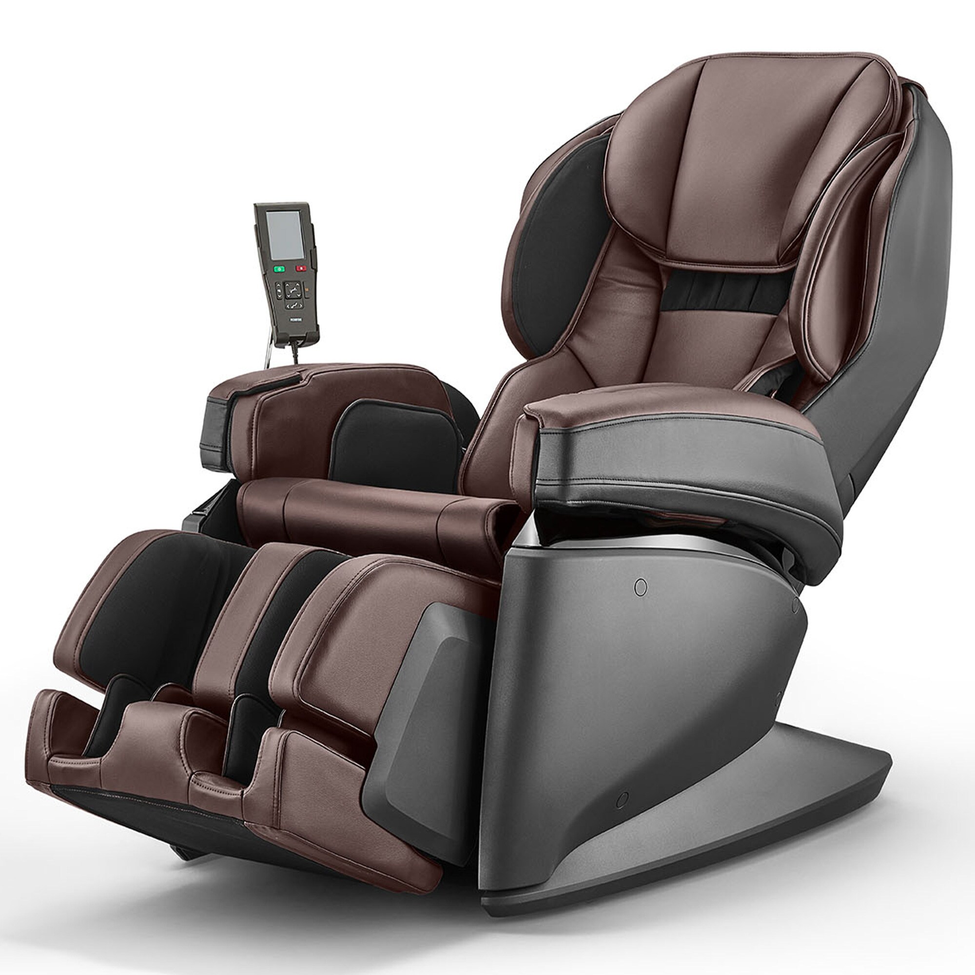 Synca Wellness SMR0005-14NA JP1100 Brown/modern Faux leather Upholstered Powered Reclining Massage chair with Ottoman Set