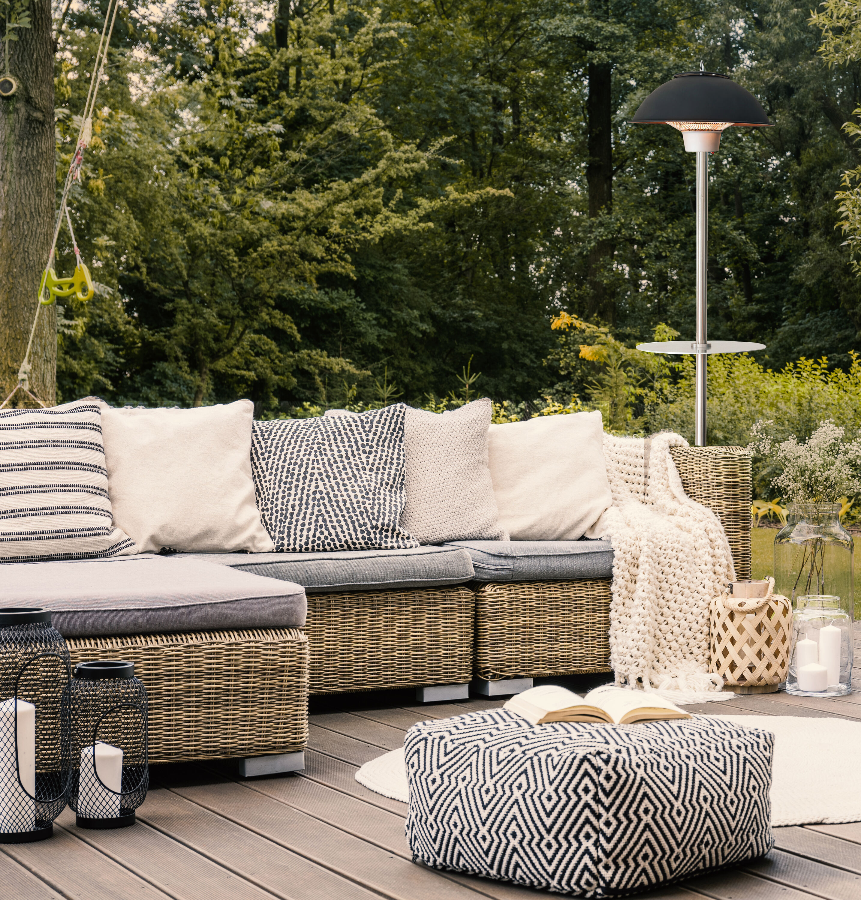 Hanover Black Stainless Steel Electric Infrared Patio Heater with Built-in Table
