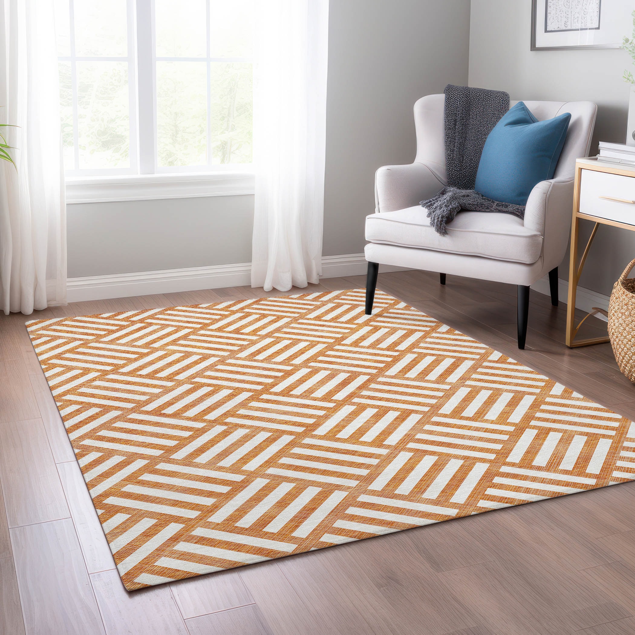 Addison Rugs ACN620OR5X8 Chantille ACN620OR 5 x 7 (ft) Polyester Orange Rectangular Indoor/Outdoor Geometric Machine washable Area rug