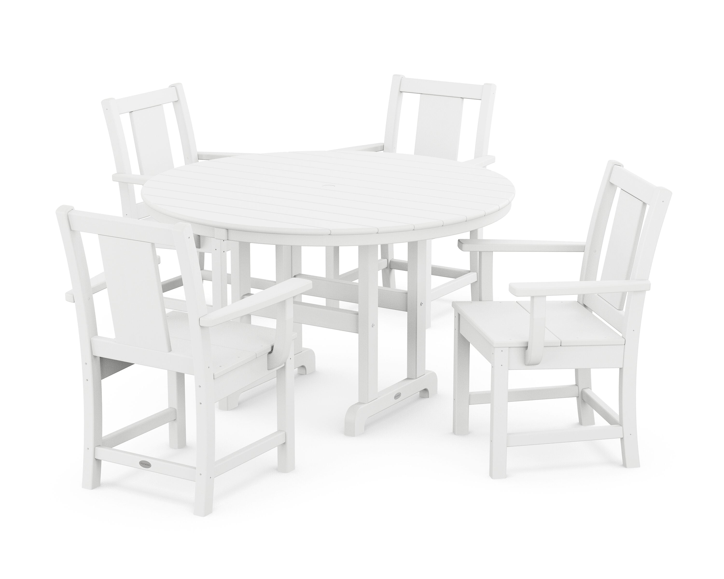 POLYWOOD PWS2115-1-WH Prairie 5 -Piece White Patio Dining Set Plastic Round Table with 4 Stationary Chairs