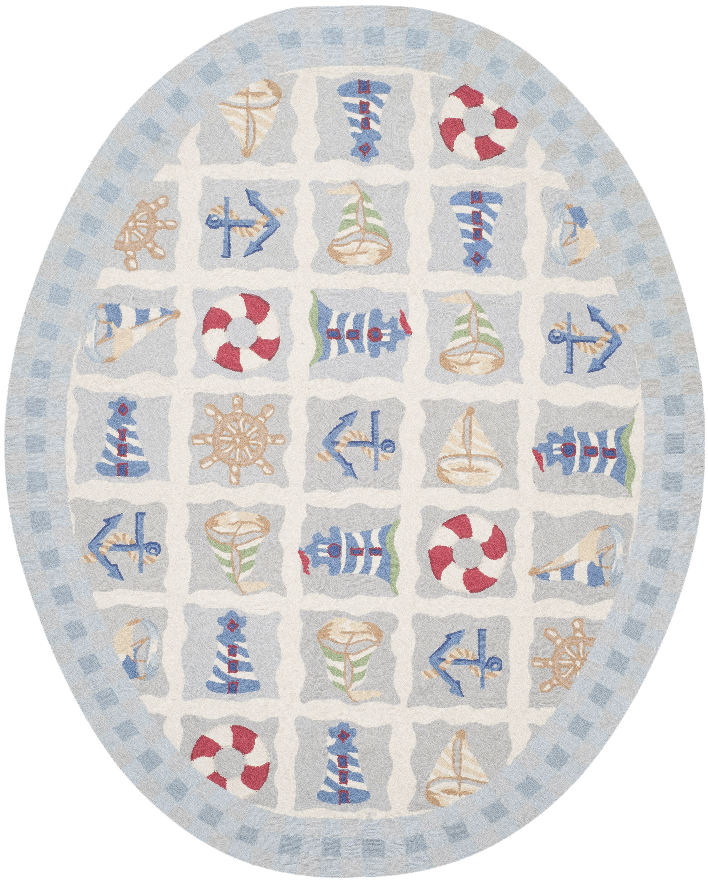 Safavieh HK239A-8OV Chelsea Beach Front 8 x 10 (ft) Hooked Wool Gray/Blue Oval Indoor Area rug