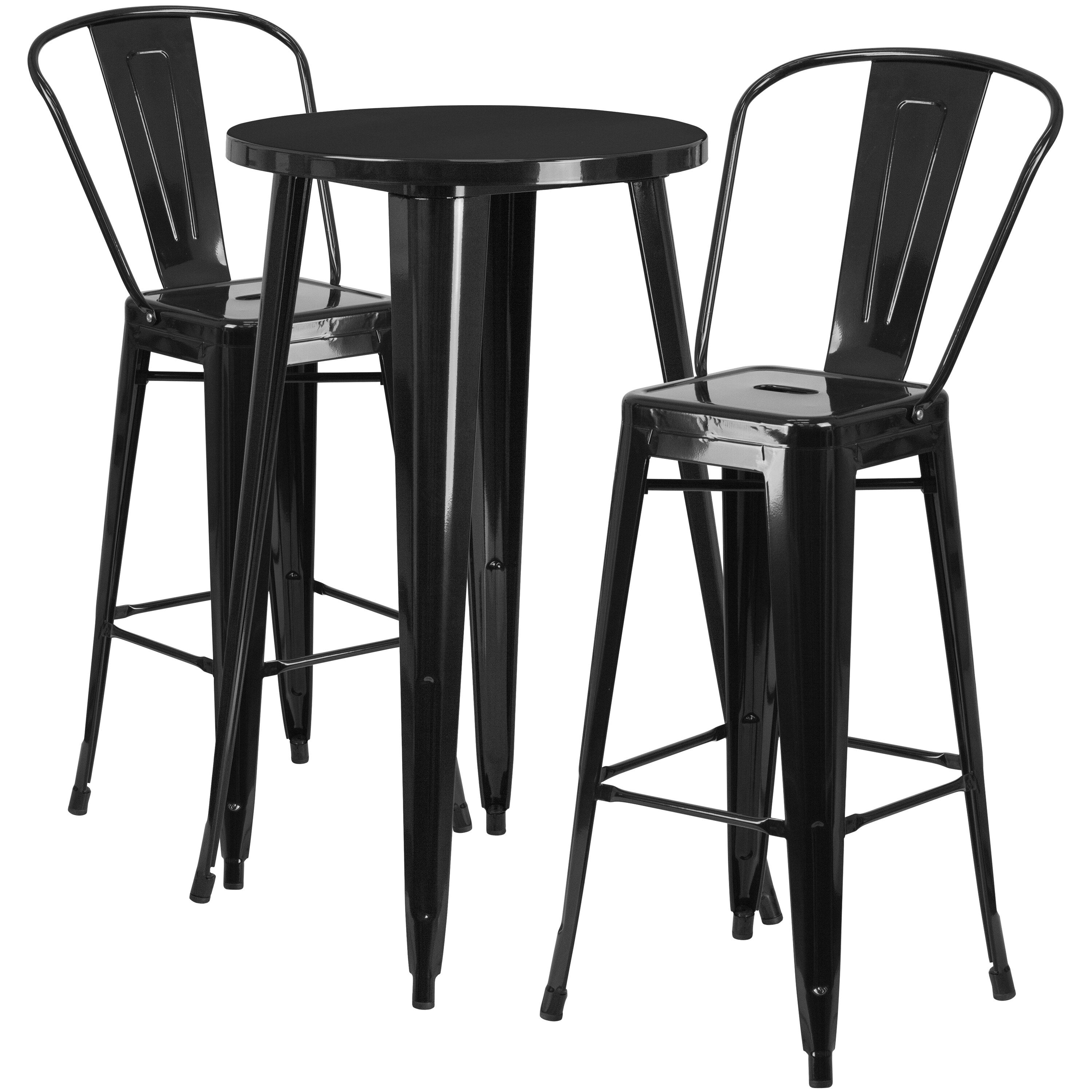 Flash Furniture 889142082088 Nichols Commercial Grade 24-in Round Black Metal Indoor-Outdoor Bar Table Set with 2 Cafe Stools