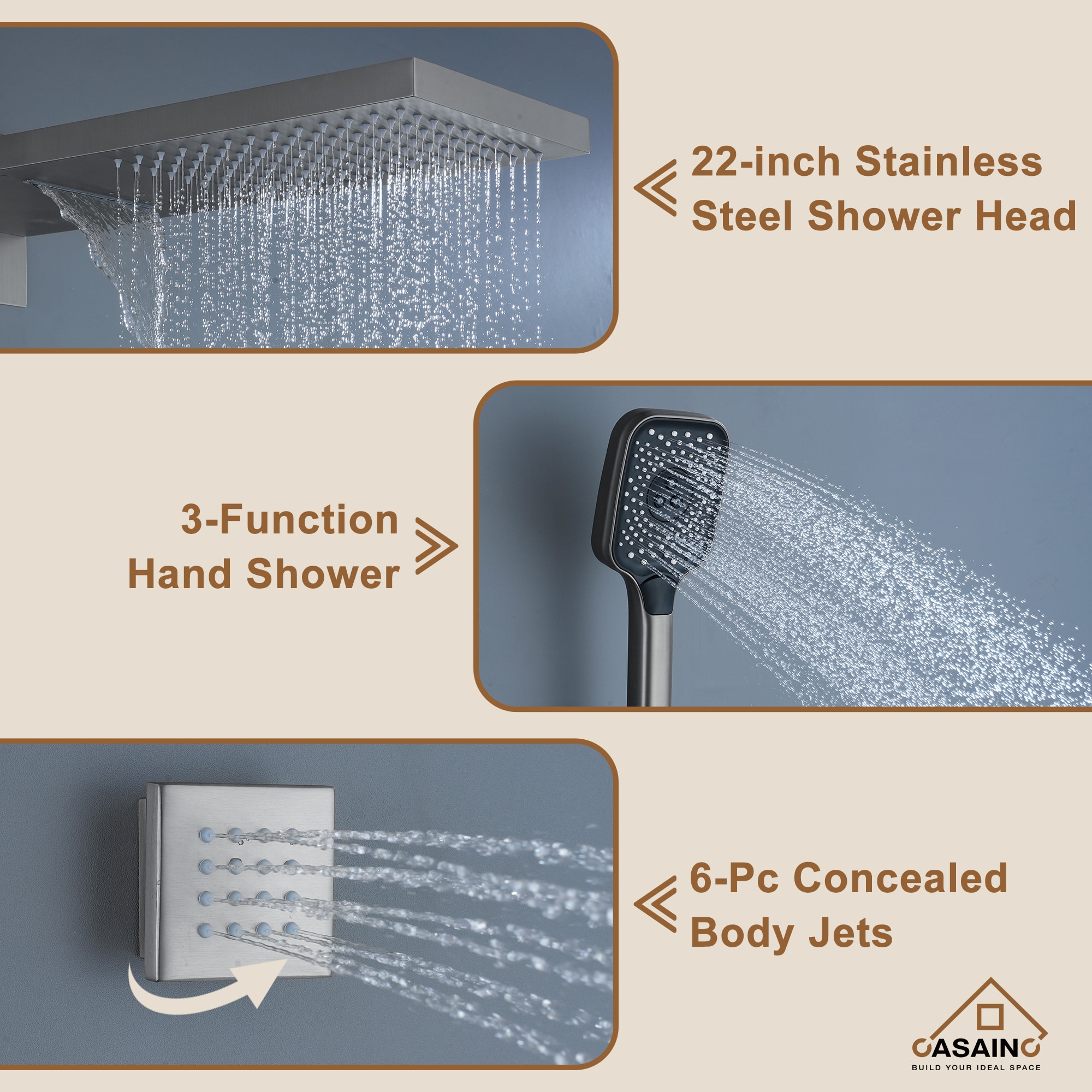 CASAINC CS6223-22BN Showerhead-Bar-Panels - View #8