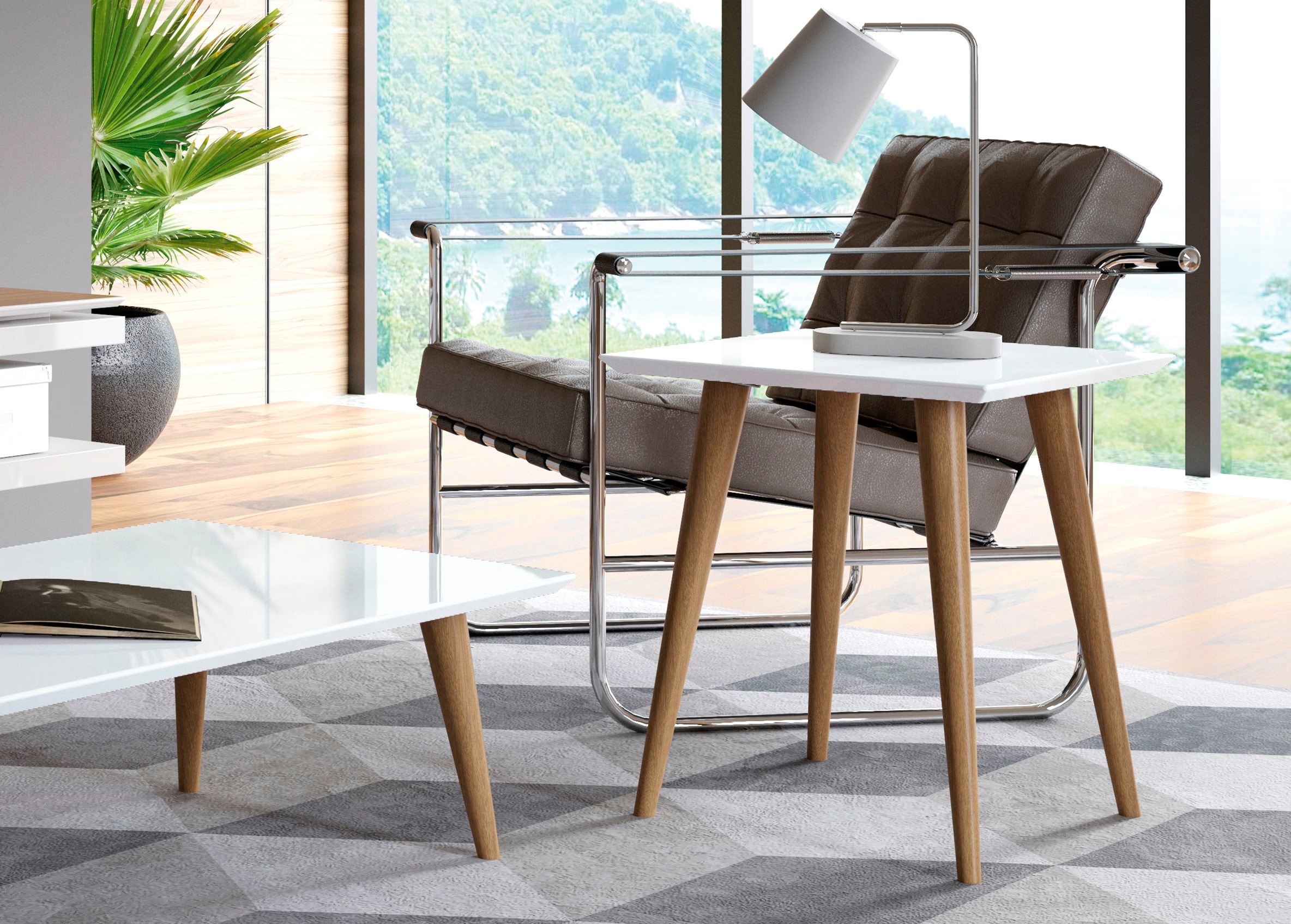Manhattan Comfort 89351 Utopia 17.32-in W x 19.68-in H White Gloss Composite Modern End Table Assembly Required