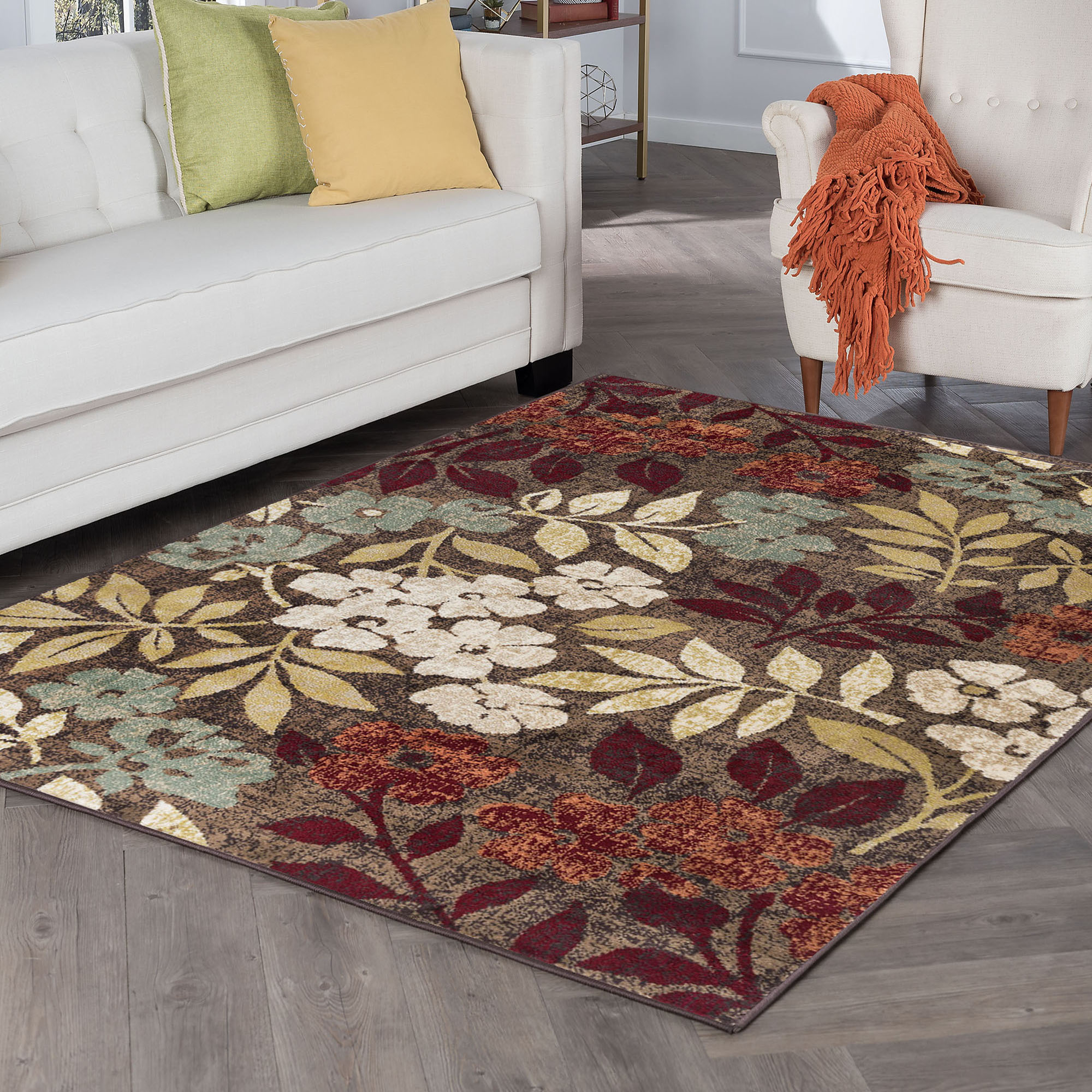 Tayse Transitional Brown 8 x 10 Indoor Area Rug | Stain Resistant