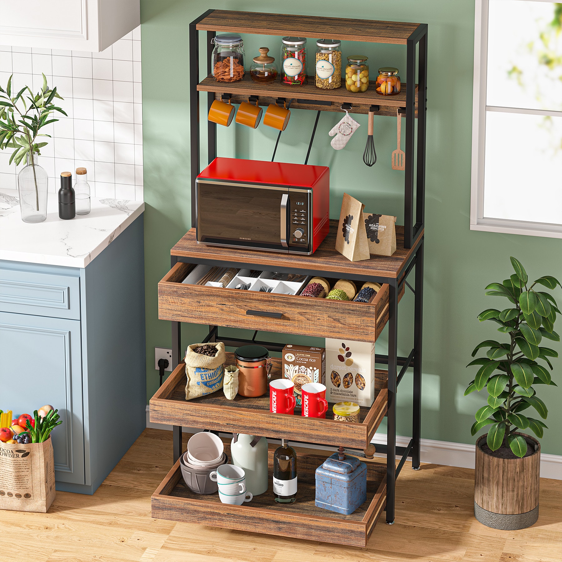 Multifunctional Kitchen Shelf with Charging Socket, Kitchen Bakers