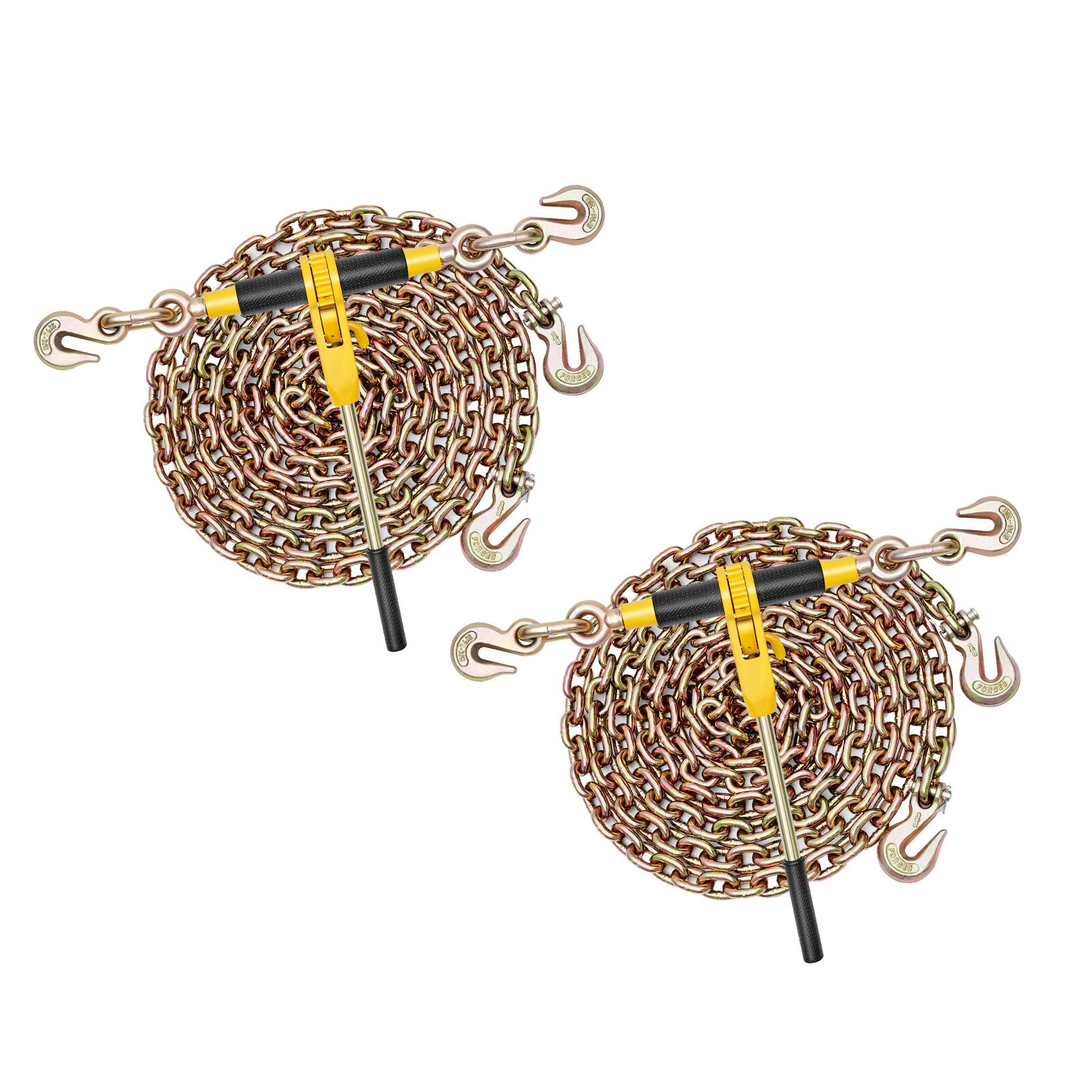 GIVIMO Ratchet Chain Binder 2 Sets 5/16-in x 12.8-ft G80 Chain with 5000-lb Chain Working Load and 8000-lb Binder Rating Removable 16.3-in Handle for Hauling and Towing