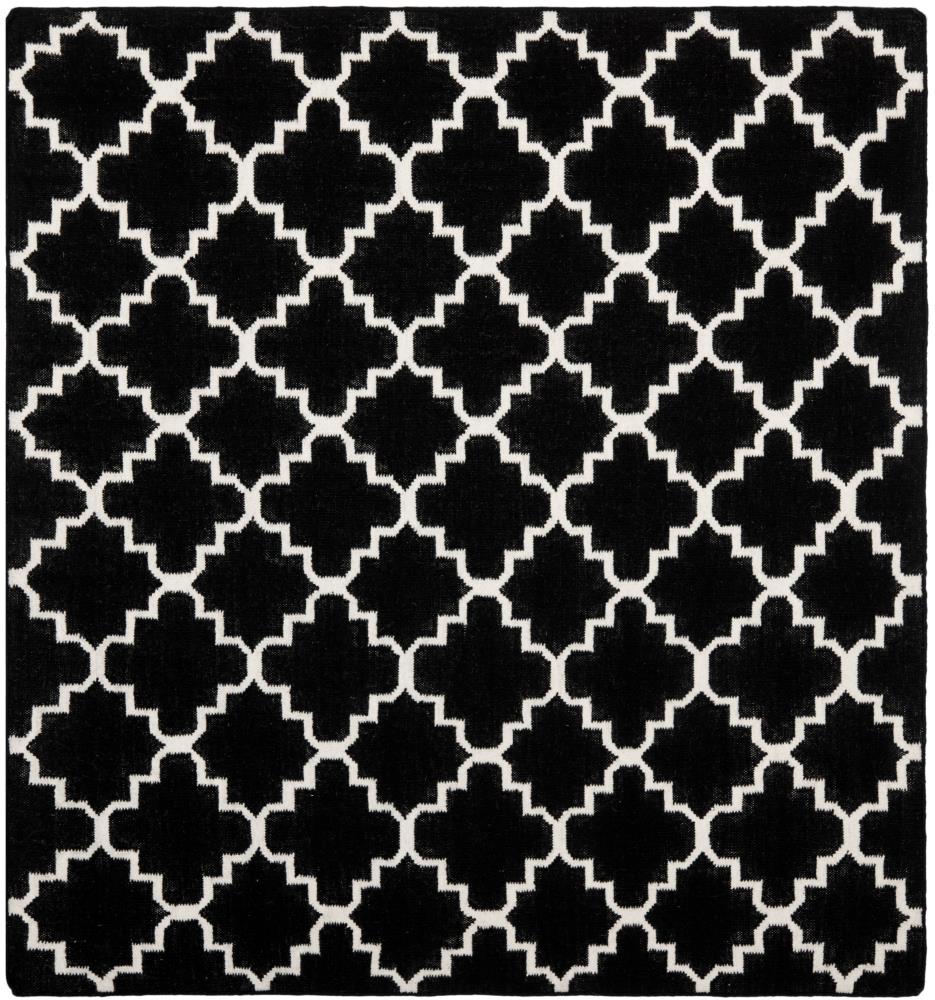 Safavieh DHU554L-8SQ Dhurries Malina 8 x 8 (ft) Wool Black/Ivory Square Indoor Trellis Coastal Area rug