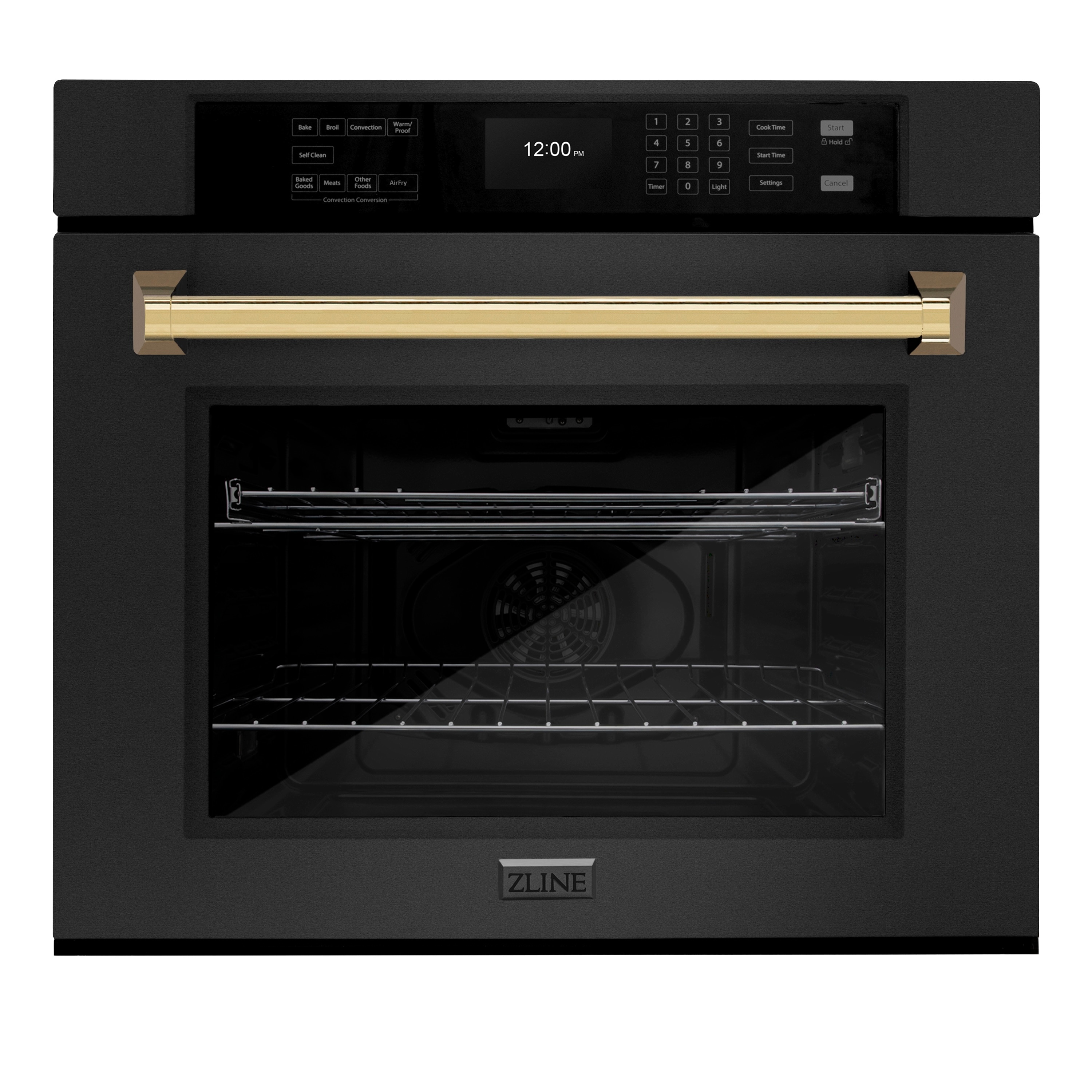 ZLINE KITCHEN & BATH WASBZ-30-G 30 inch Single Electric Wall Oven with Air Fry True Convection and Self-cleaning ( Black Stainless Steel with Polished Gold Accents )