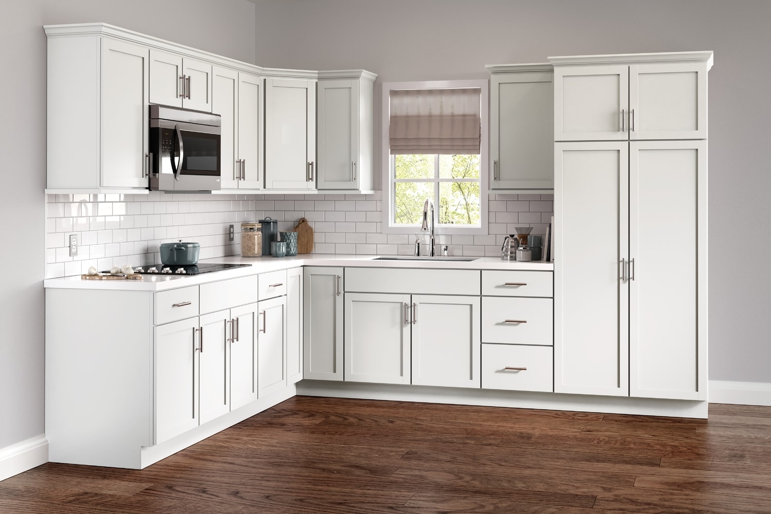 Project Source 30 In W X H 12 D White Door Wall Fully Assembled Cabinet Recessed Panel Shaker Style The Kitchen Cabinets Department At Lowes Com