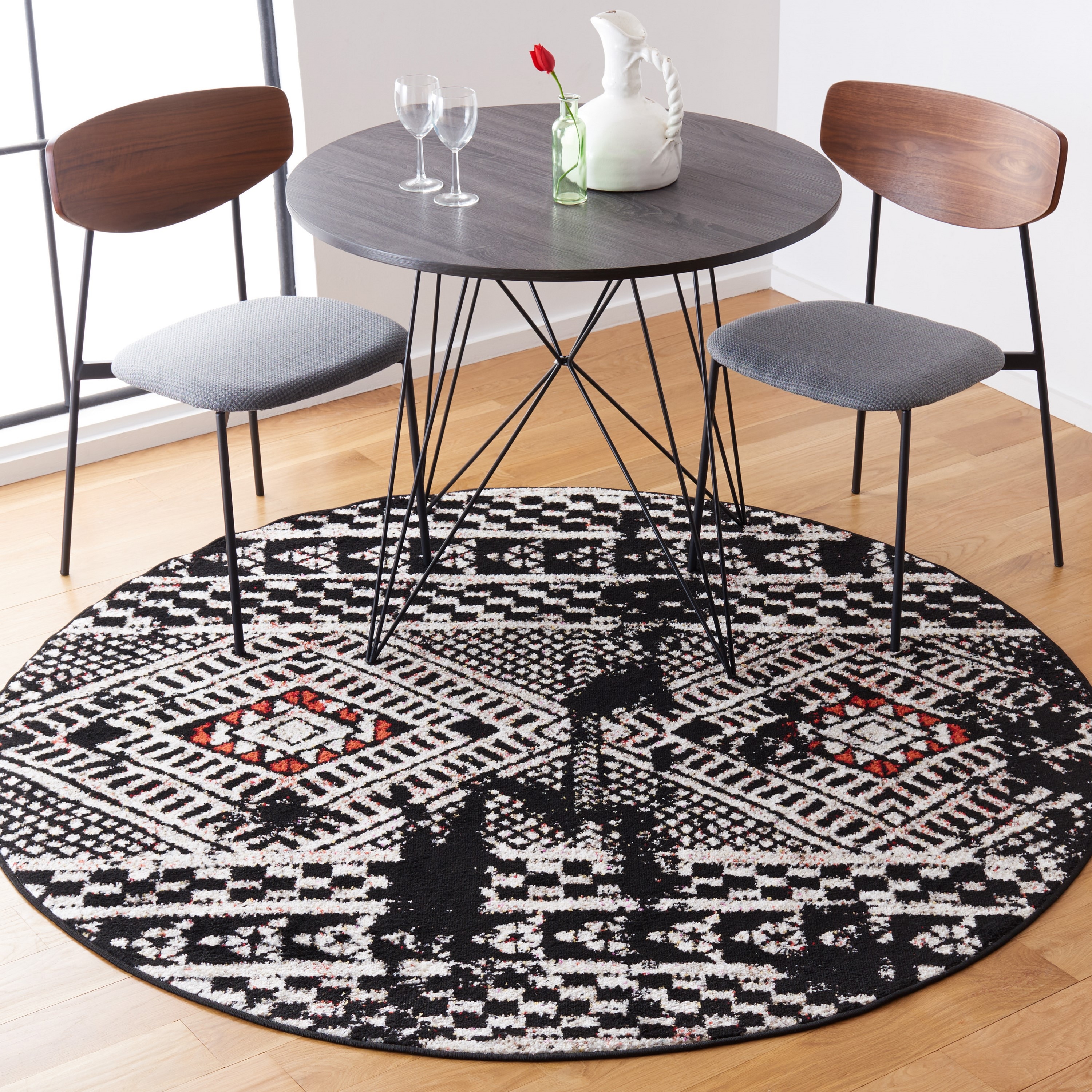 Safavieh ADR202Z-6R Adirondack Zabi 6 x 6 (ft) Loomed Polypropylene Black/Light Gray Round Indoor Abstract Bohemian/Eclectic Area rug