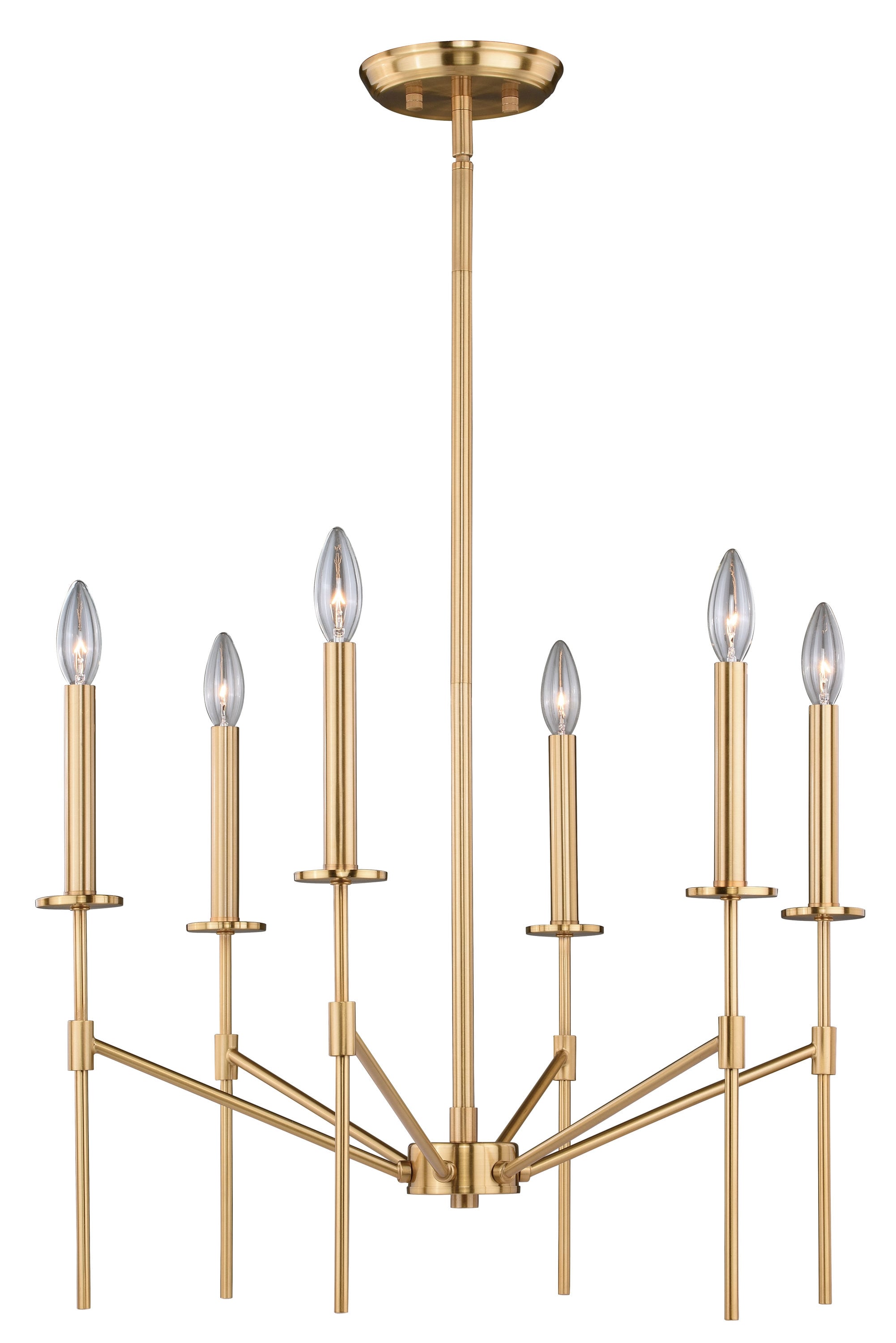 Mid-Century Modern Kedzie 24" Natural Brass 6-Light Chandelier