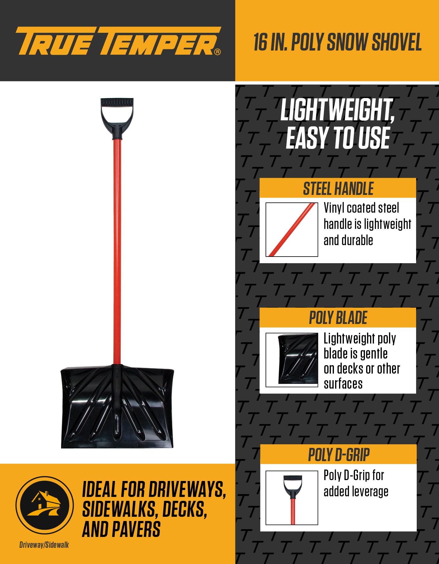 True Temper 16-in Poly Snow Shovel with 36-in Steel Handle in the Snow  Shovels department at