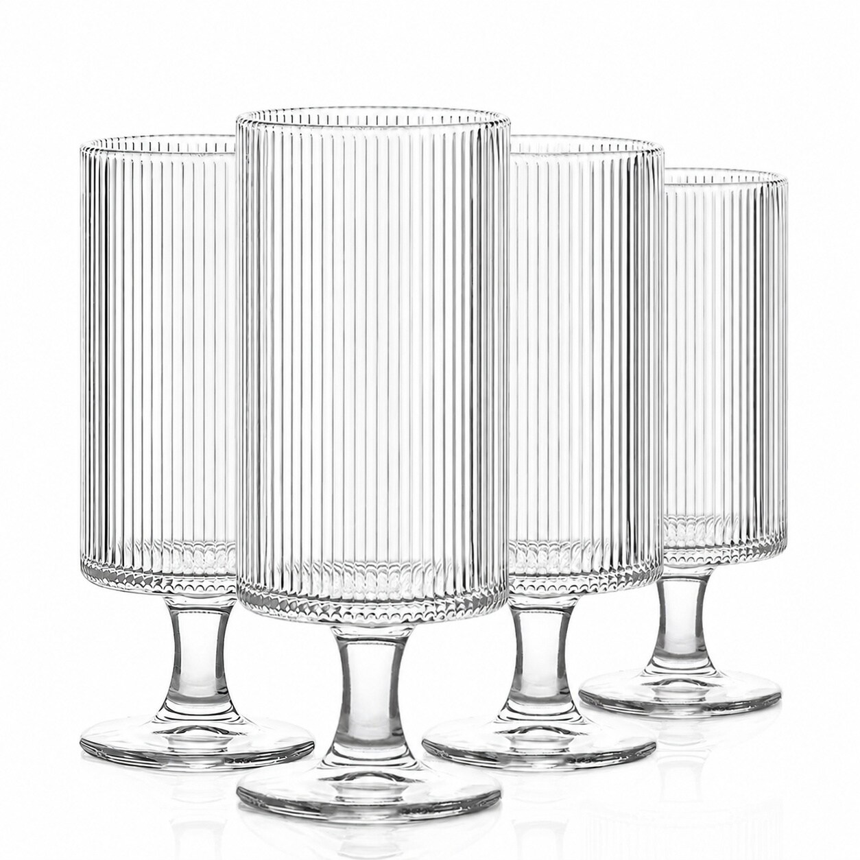 Aoibox  12 oz Ribbed Glass Goblets Vertical Stripe Stemmed Lead Free Glassware for Wine and Cocktails Set of 4