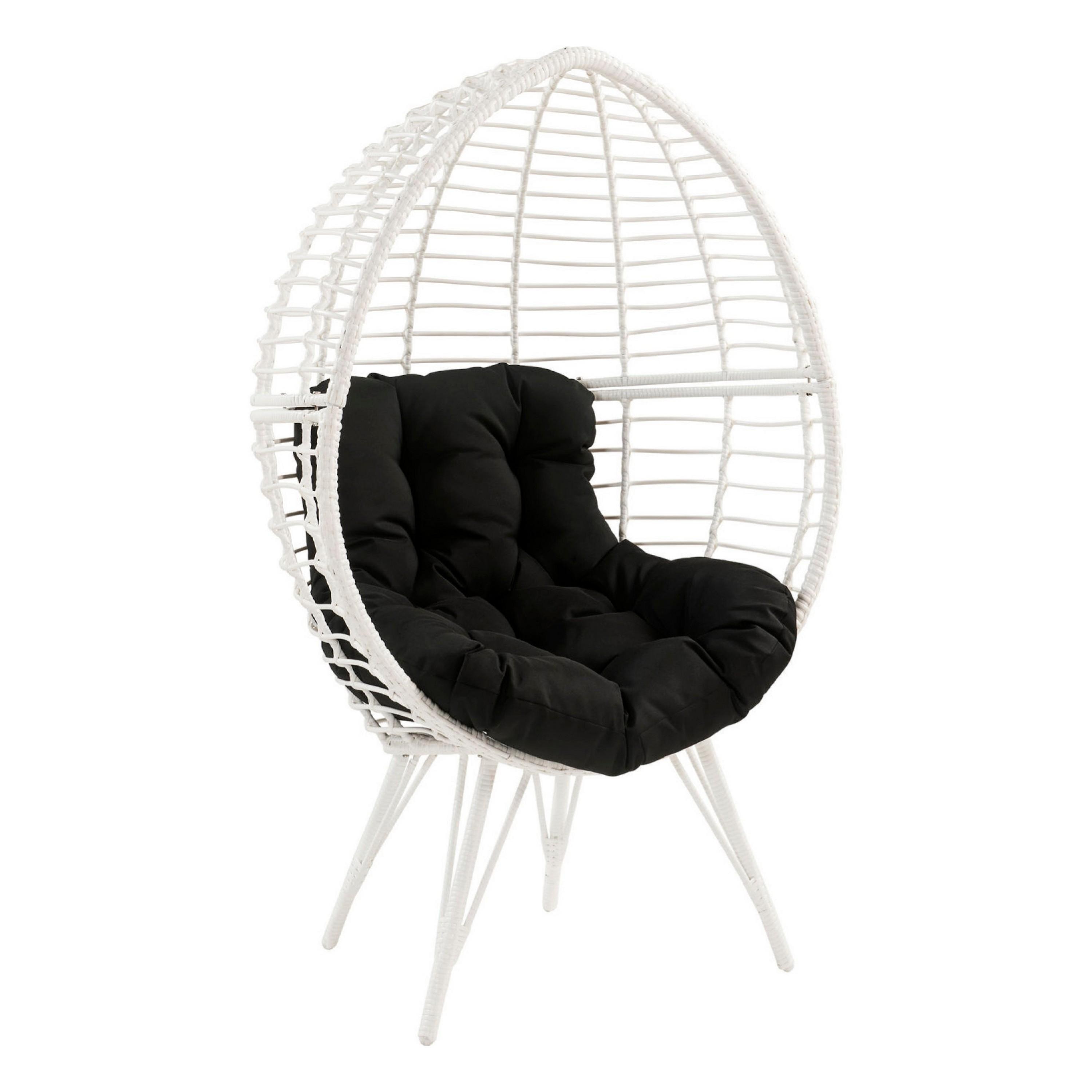 Benzara BM269036 Wicker White Stationary Chaise Lounge Chair with White Cushioned Seat