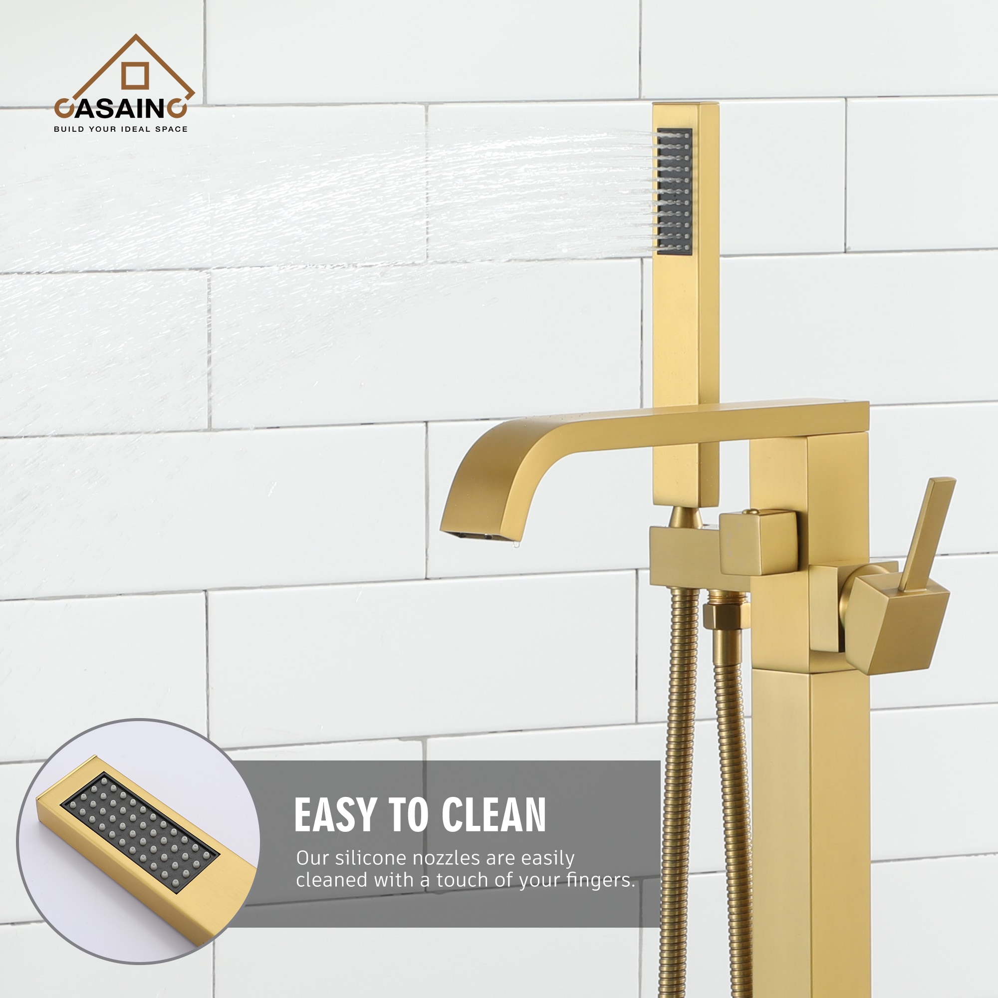 CASAINC Bathtub Faucet Brushed Brass 1-handle Freestanding Waterfall ...