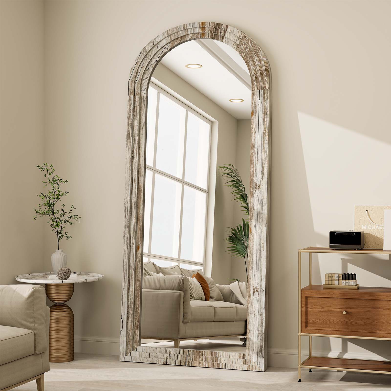 BEAUTYPEAK SMYH3071W 30-Inches W x 71.0-Inches H Arch White Framed Full Length Floor Mirror