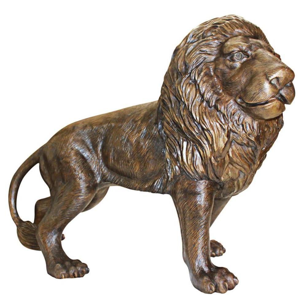 Majestic Bronze Guardian Lion Statue with Sepia Patina