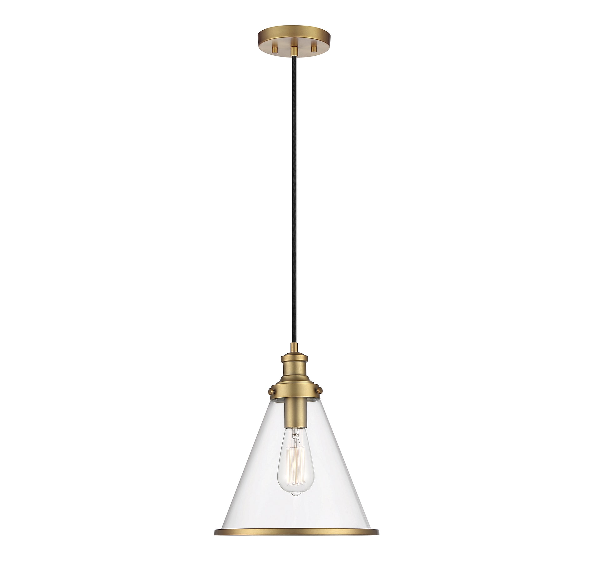 Meridian Lite Trends M70121NB Meridian 1 -Light Natural Brass Vintage Clear glass Cone Medium Hanging Pendant light