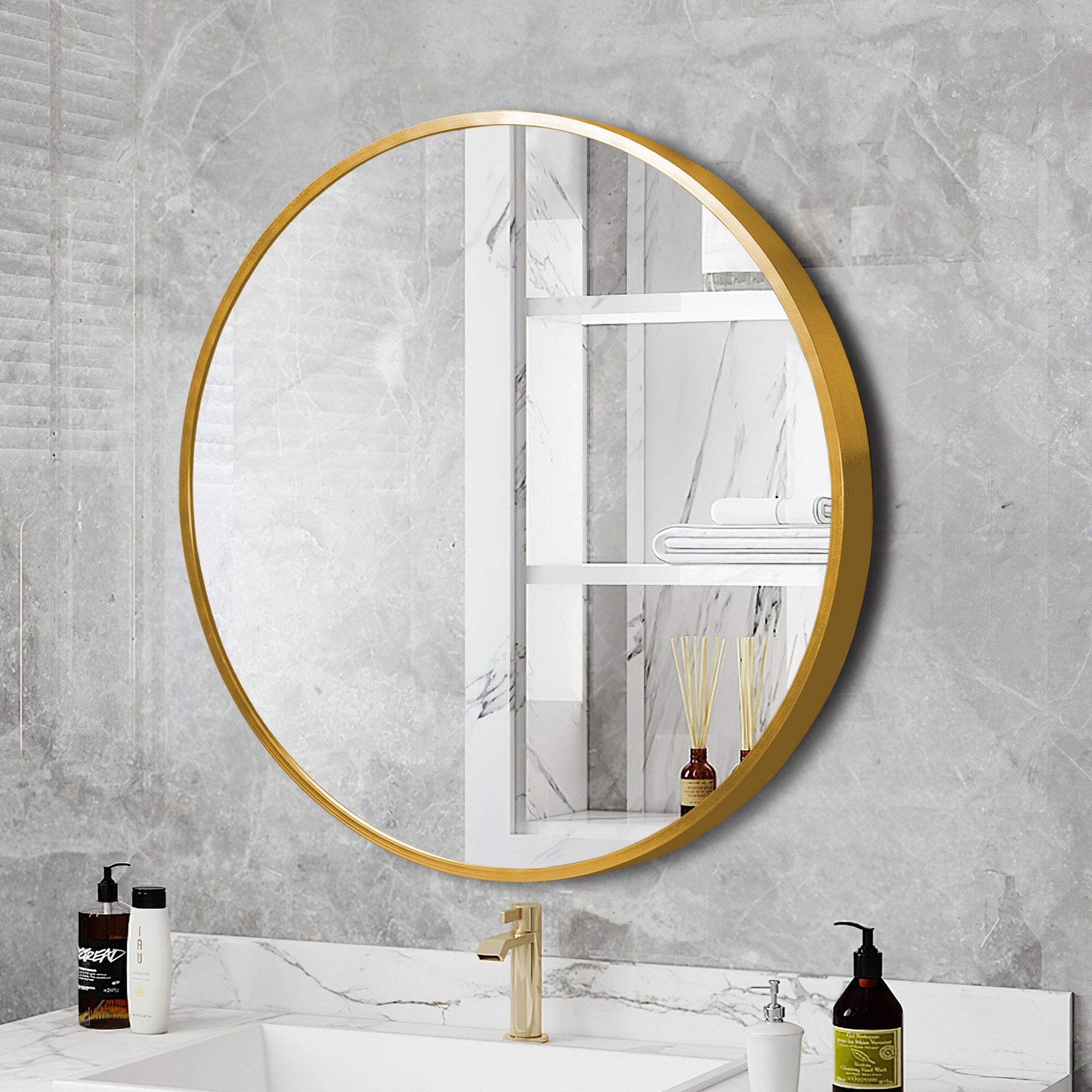 NeuType 16-in W x 16-in H Round Gold Polished Wall Mirror at Lowes.com