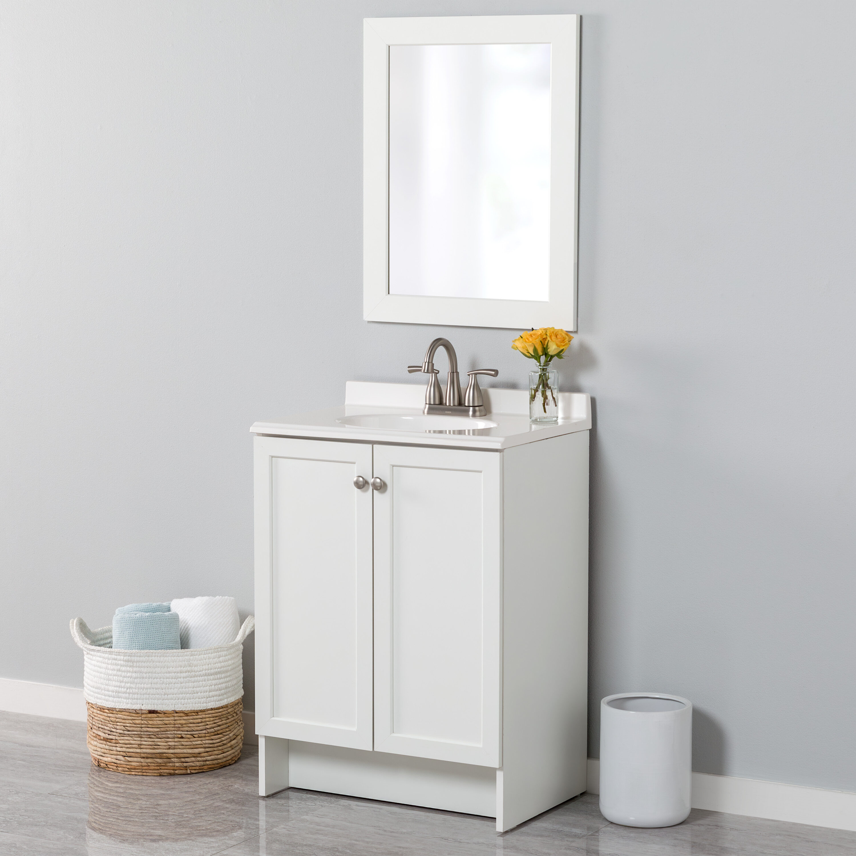 Project Source 24-in White Single Sink Bathroom Vanity with Project Source 24-in White Single Sink Bathroom Vanity with