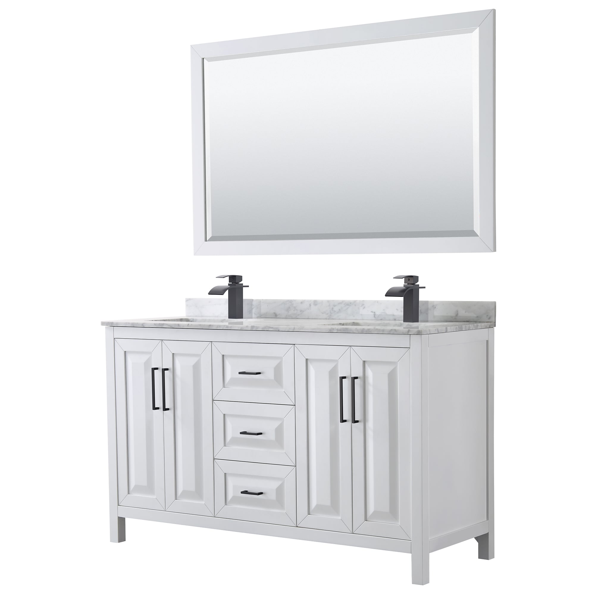 Wyndham Collection Daria 60-in Undermount Bathroom Vanity with White Carrara Marble Natural Marble Top (Mirror Included)