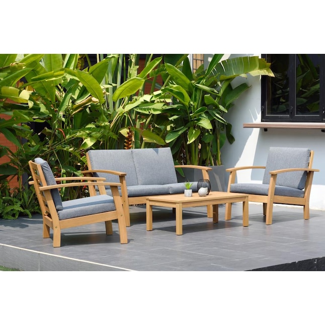 International Home Ia Eucalyptus 4 Piece Wood Frame Patio Conversation Set With Cushion S Included In The Sets Department At Com - Wood 4 Piece Outdoor Patio Set