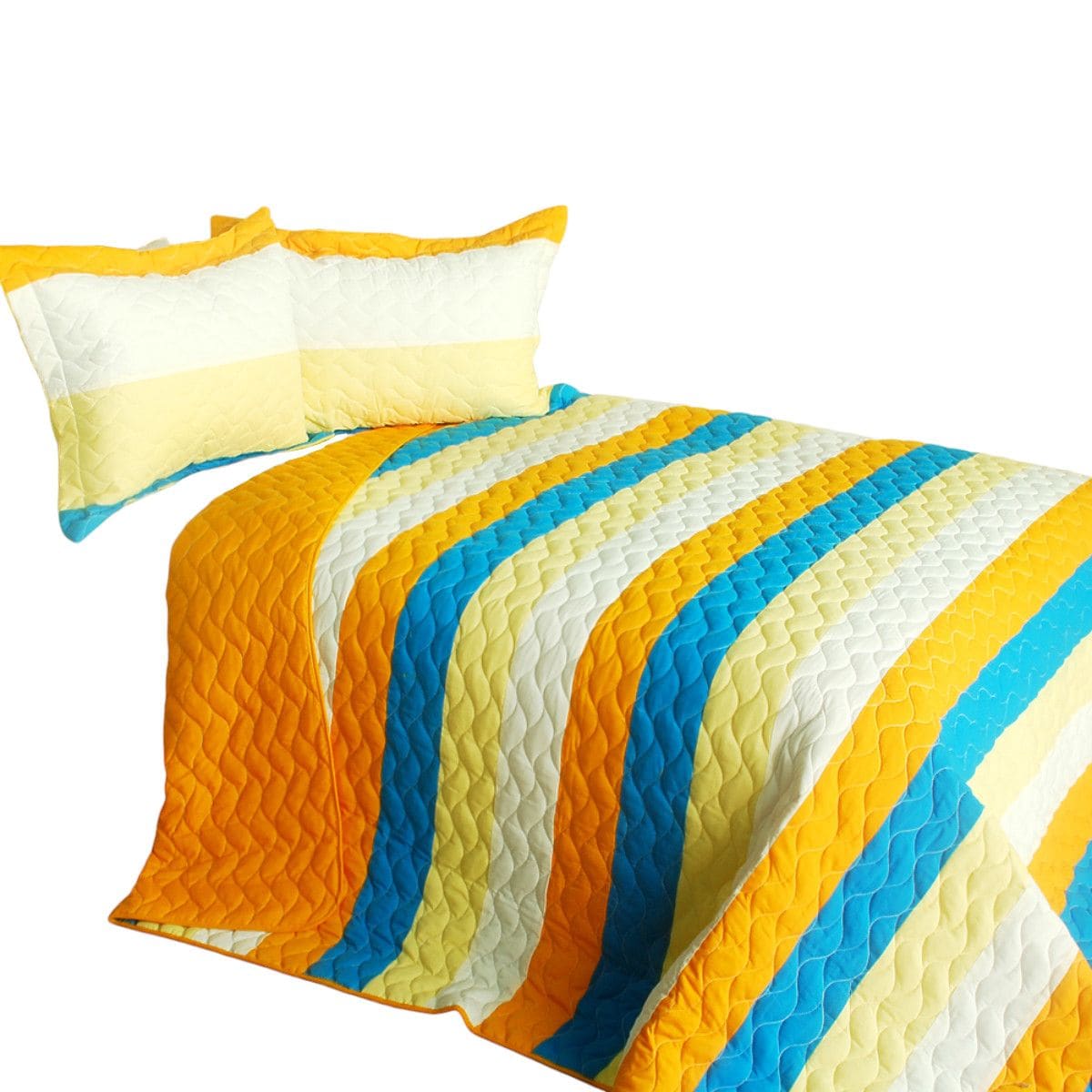Slickblue 3 Piece Yellow Vermicelli Quilt Set Full/Queen Blend with Matching Shams for quick bedroom decor update