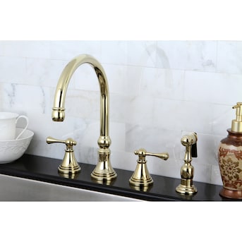 Elements of Design Chicago Polished Brass 2-Handle Deck-Mount Bridge Handle Kitchen Faucet Elements of Design Chicago Polished Brass 2-Handle Deck-Mount Bridge Handle Kitchen Faucet