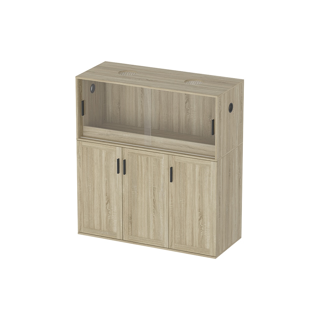 Homsee V-KF150249-01 Tall Rustic Wood Cabinet with Glass Display Doors Adjustable Shelves and Enclosed Storage Compartment