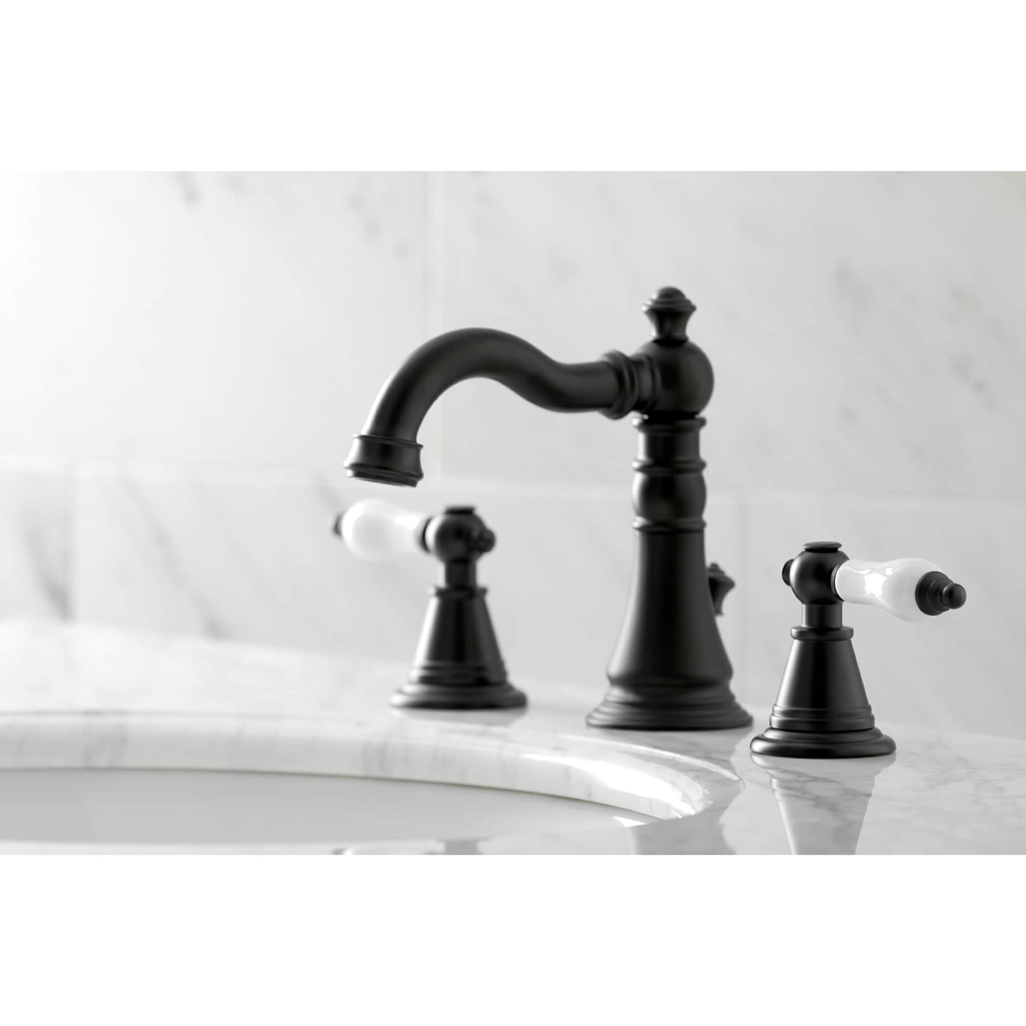 Kingston Brass WLFSC1970PL English Classic Matte black Widespread 2-handle Mid-arc Residential Handle Bathroom Sink Faucet with Drain