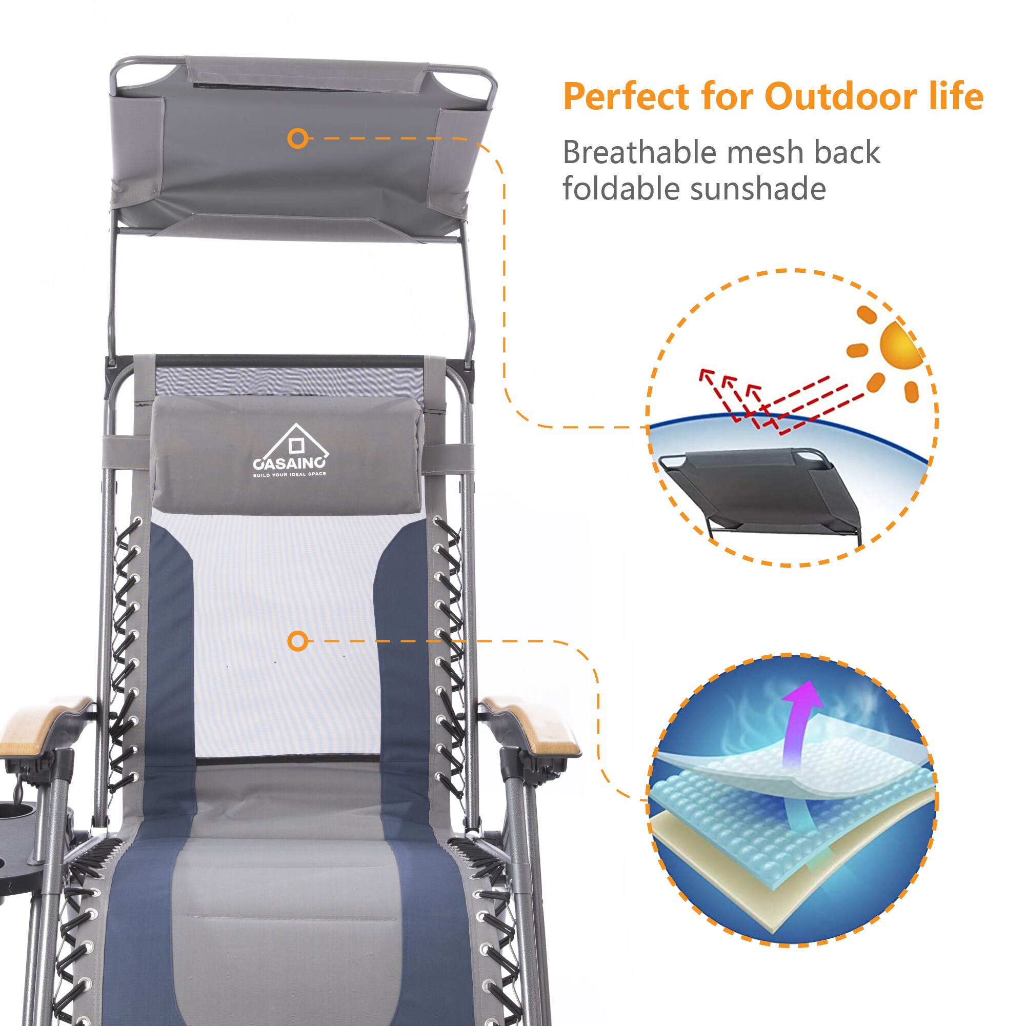 Clihome Patio Chair Blue Steel Frame Stationary Zero Gravity Chair with Off white Sling Seat CWCH OP3564CM at Lowes