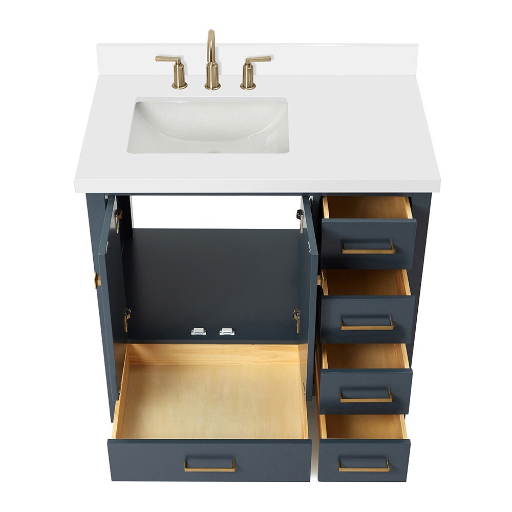 ARIEL Cambridge 37-in Midnight Blue Undermount Single Sink Bathroom Vanity  with Pure White Quartz Top in the Bathroom Vanities with Tops department at