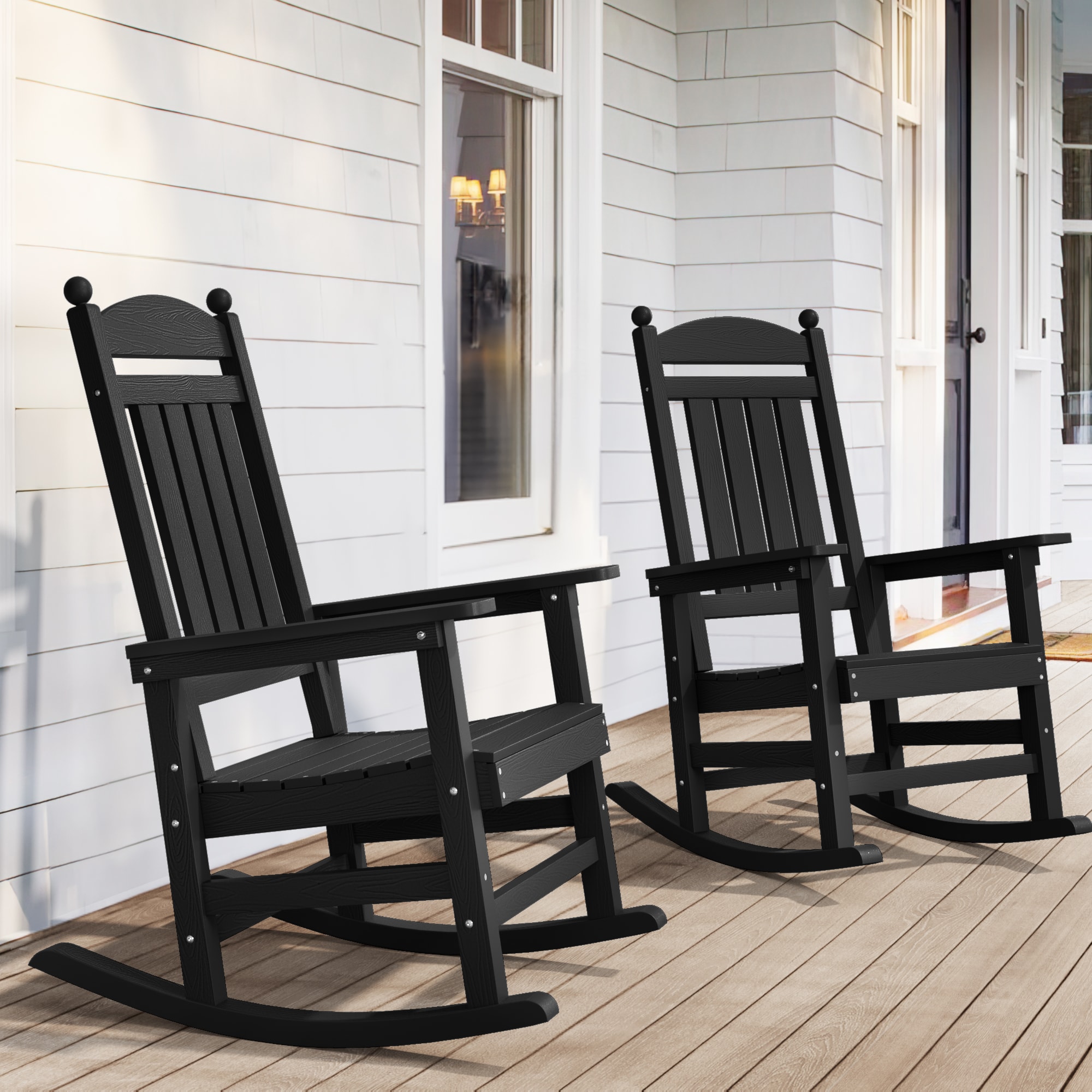 LUE BONA 2 Black Hdpe Frame Rocking Chair With Solid Seat In The Patio   65790305 