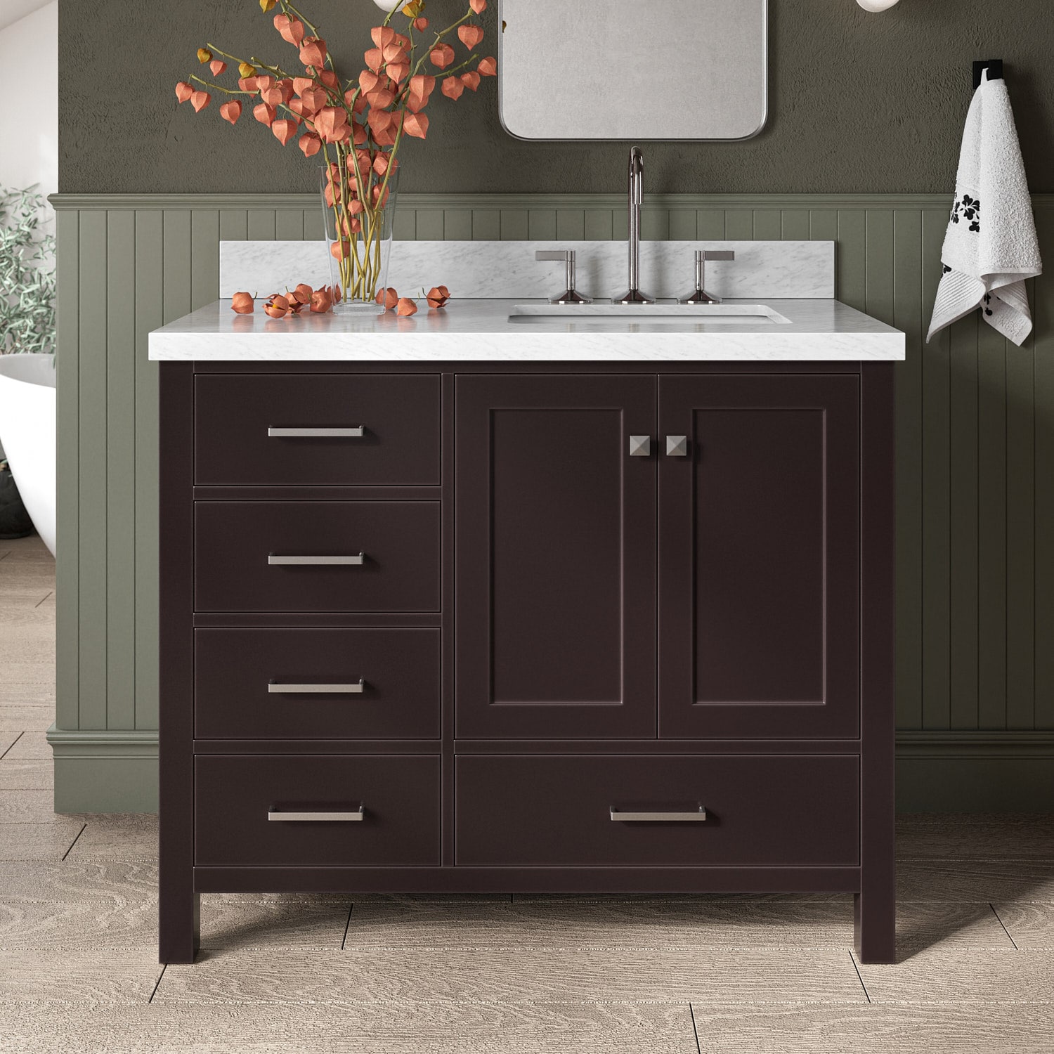 ARIEL A043SRCWRVOESP Cambridge 43-in Espresso Undermount Single sink Bathroom Vanity with Carrara White Marble Natural marble Top