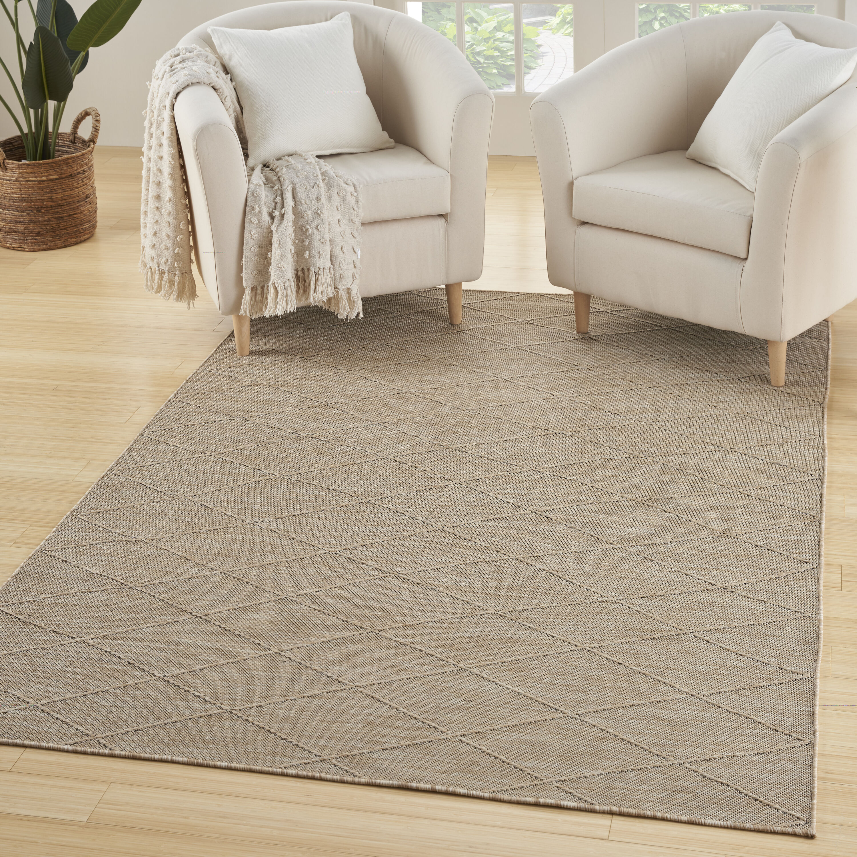 Nourison Home 099446939586 4 x 6 (ft) Loomed Polypropylene Natural Rectangular Indoor/Outdoor Geometric Machine washable Area rug